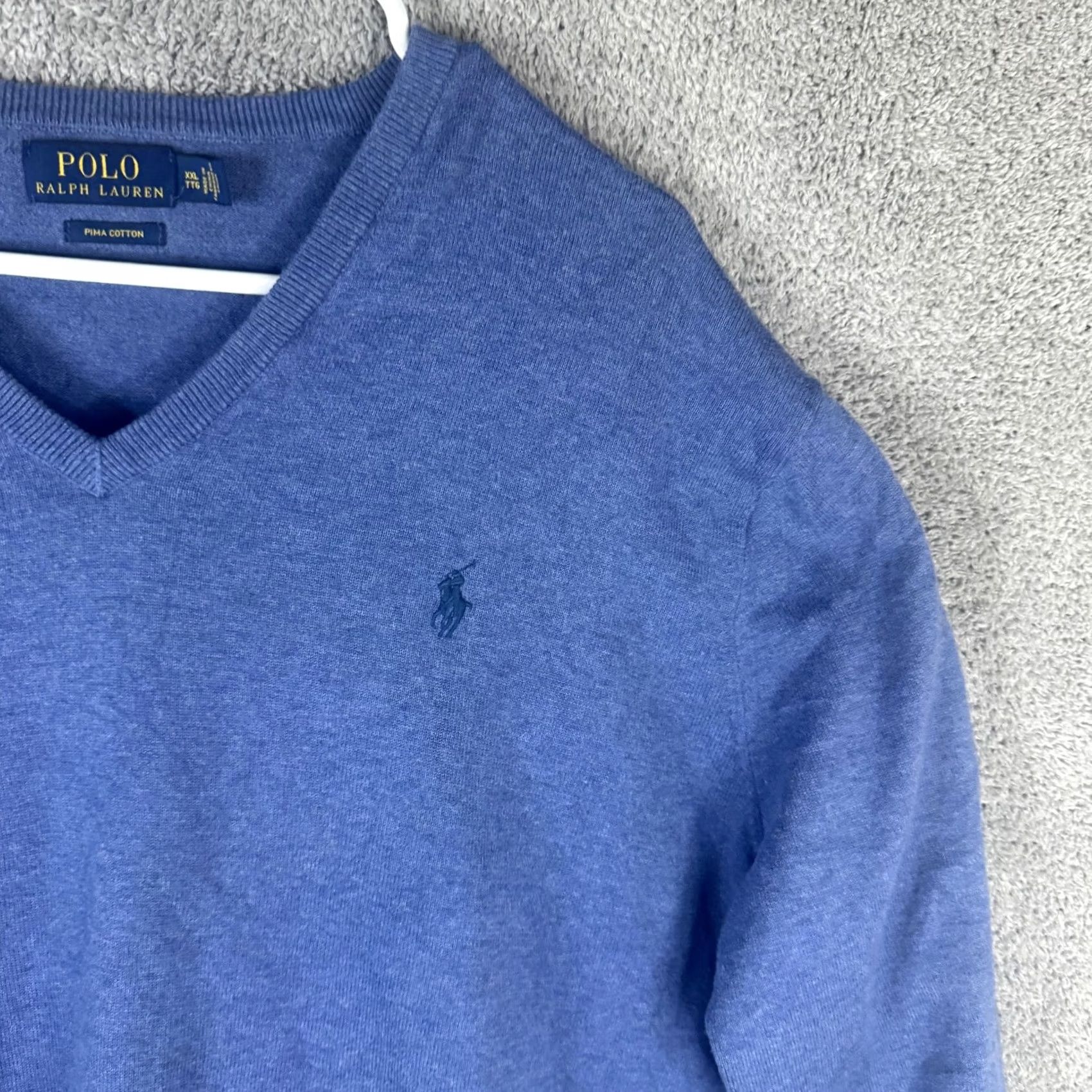 Polo Ralph Lauren VINTAGE? No. Polo Ralph Lauren Sweater Mens 2XL Blue Pima Cotton V Neck Knit Pullover Size US XXL / EU 58 / 5 - 4 Thumbnail