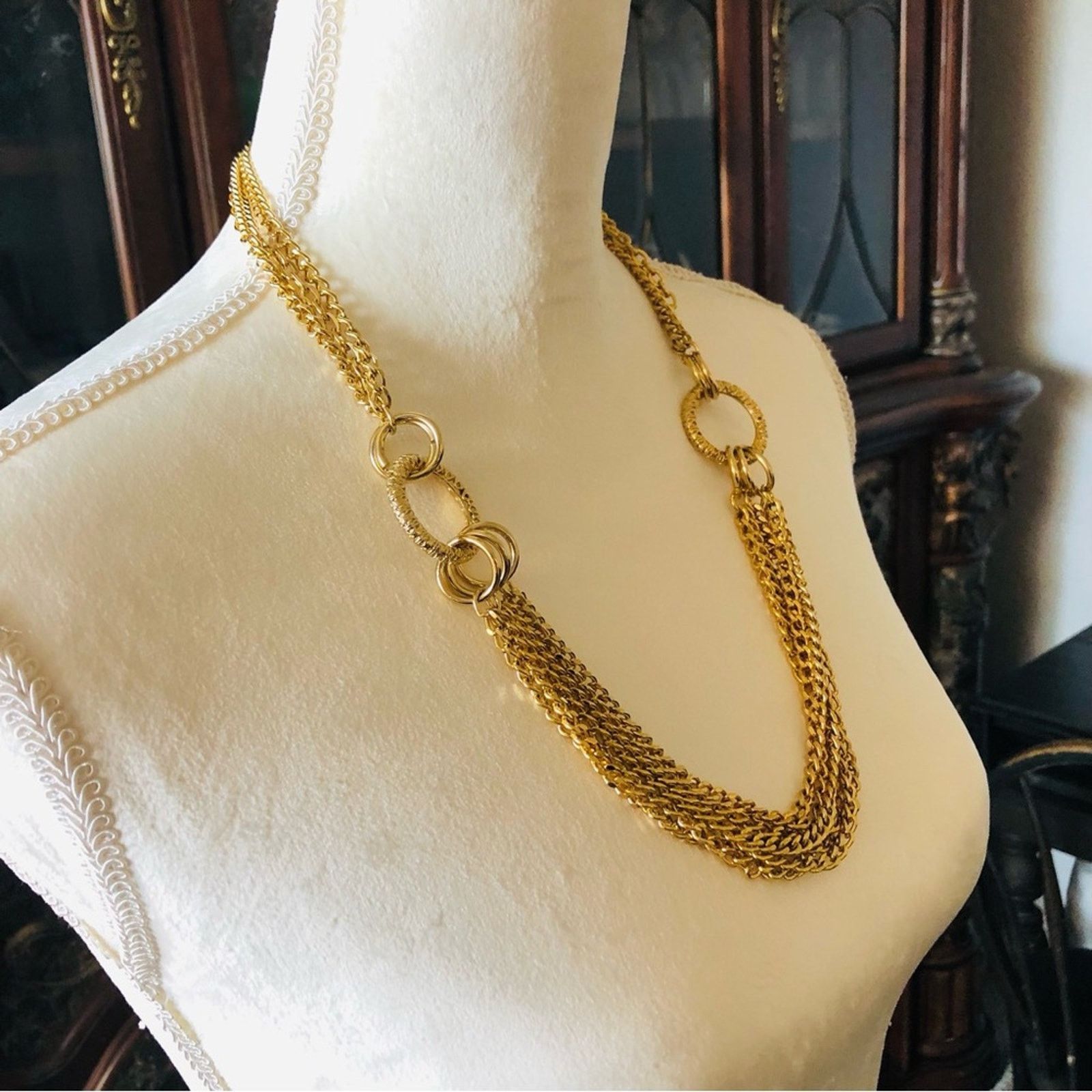 Vintage Vintage 80s multi strand chain link ring bold necklace Size ONE SIZE - 5 Thumbnail