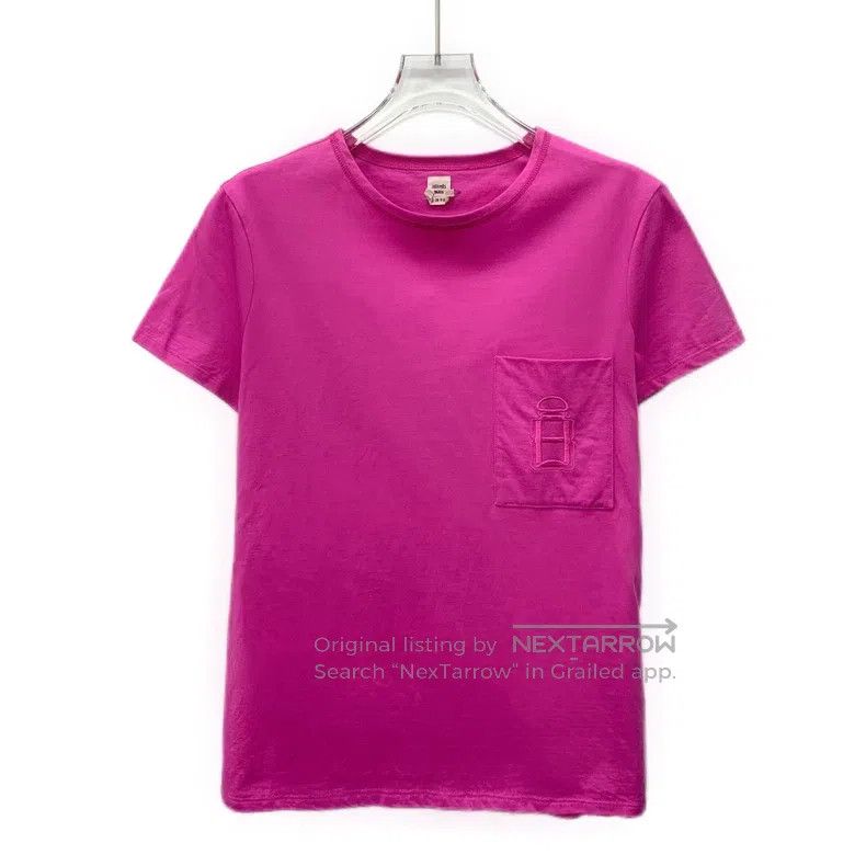 Hermes Hermes Fuchsia embroidered pocket cotton short-sleeved T-s Size XS / US 0-2 / IT 36-38 - 1 Thumbnail
