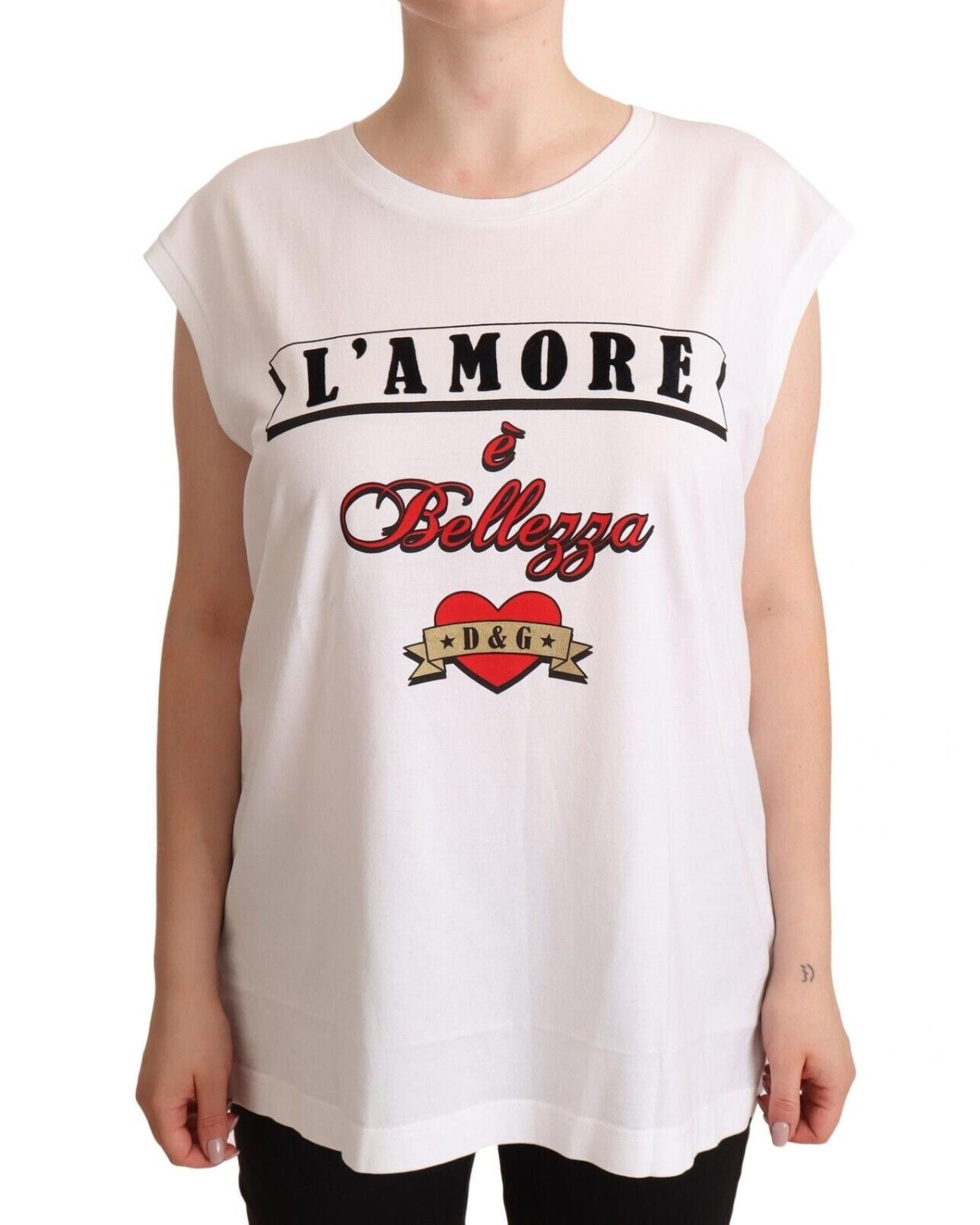 image of Dolce Gabbana Graphic Print Crewneck Tank Top in White, Women's (Size XS)