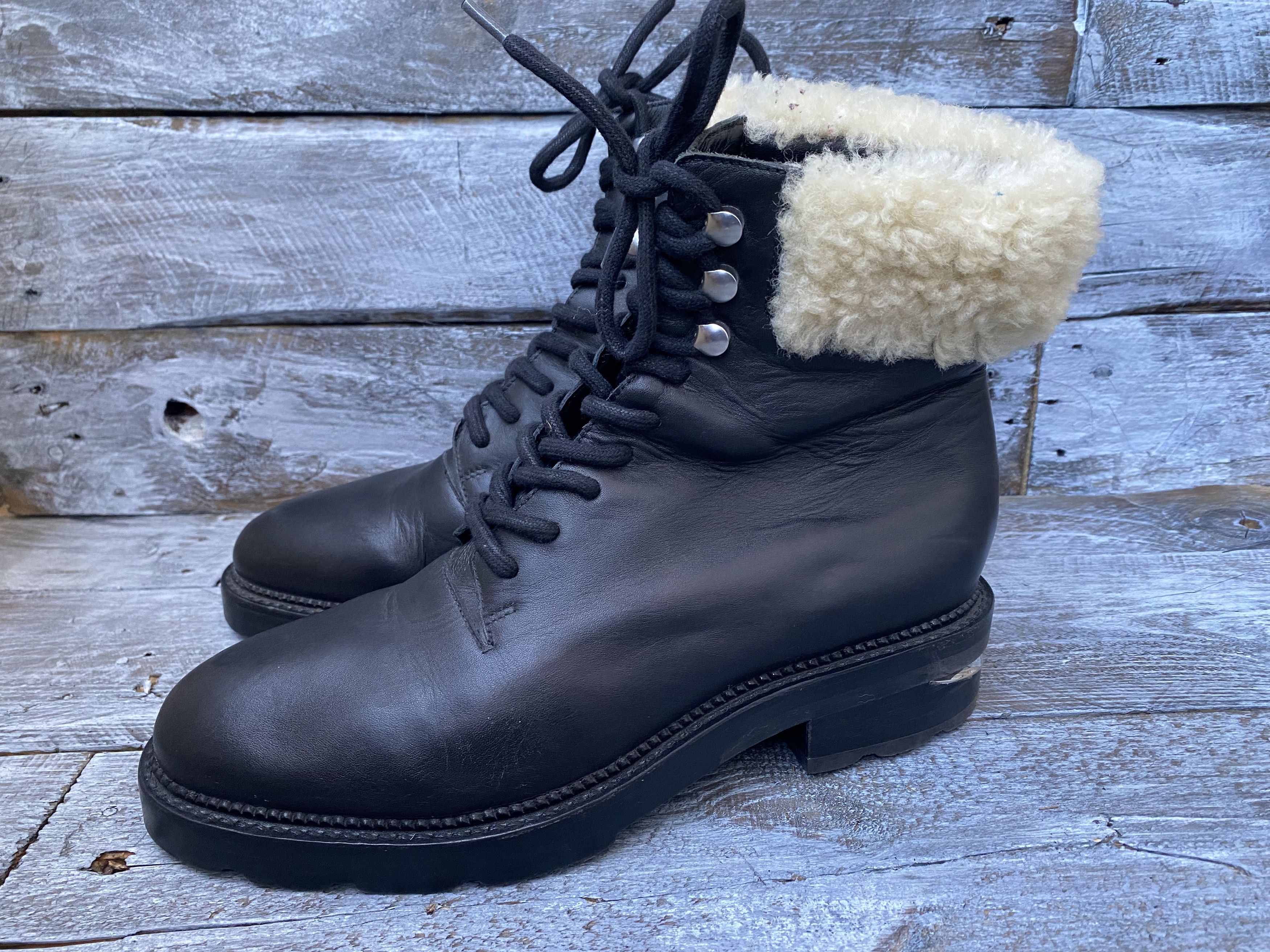 Alexander Wang × Designer Alexander Wang combat black leather shearling boots sz38 Size US 7.5 / IT 37.5 - 4 Thumbnail