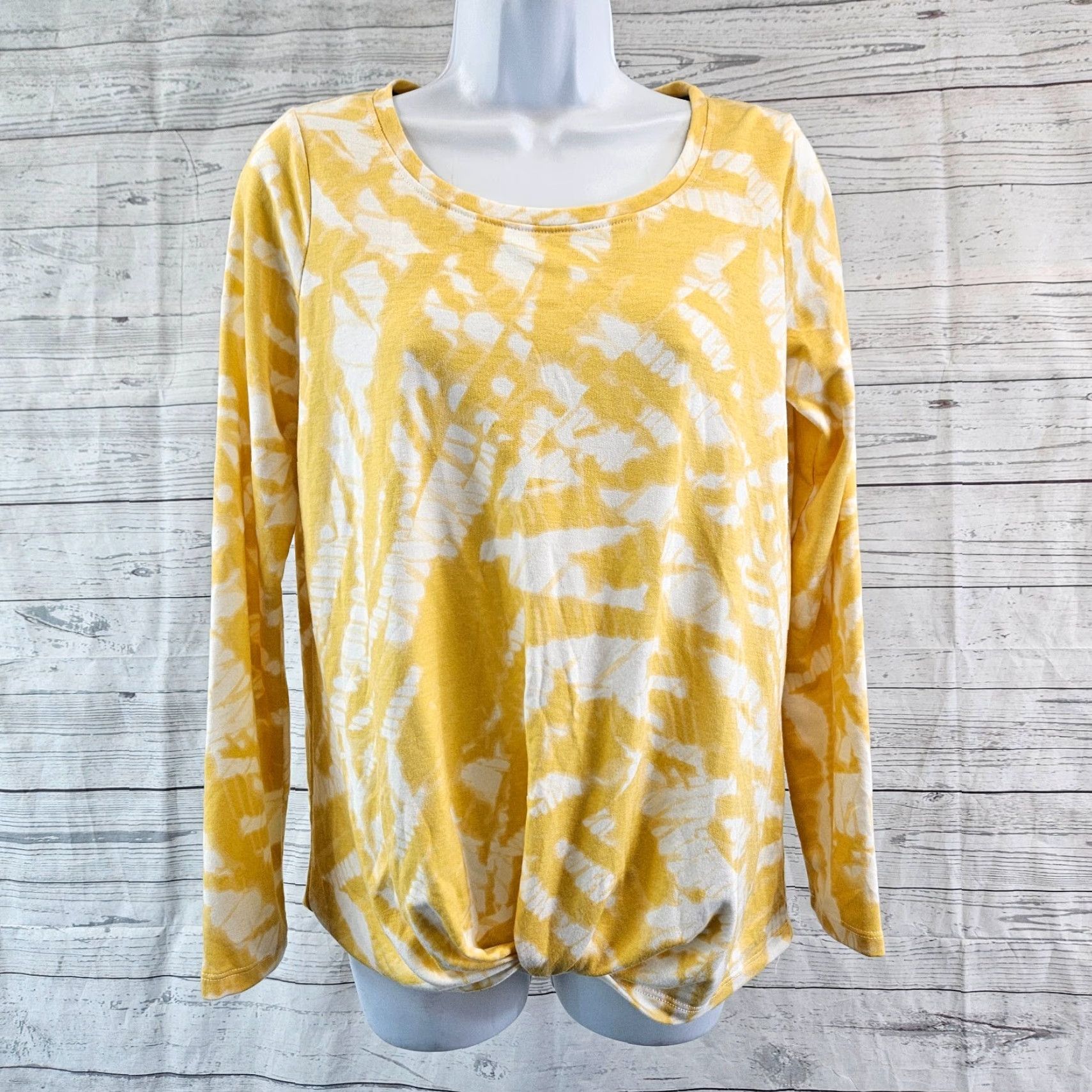 Vintage Rose+Olive Blouse Womens Small Yellow White Long Sleeve Knotted Front Size S / US 4 / IT 40 - 2 Thumbnail
