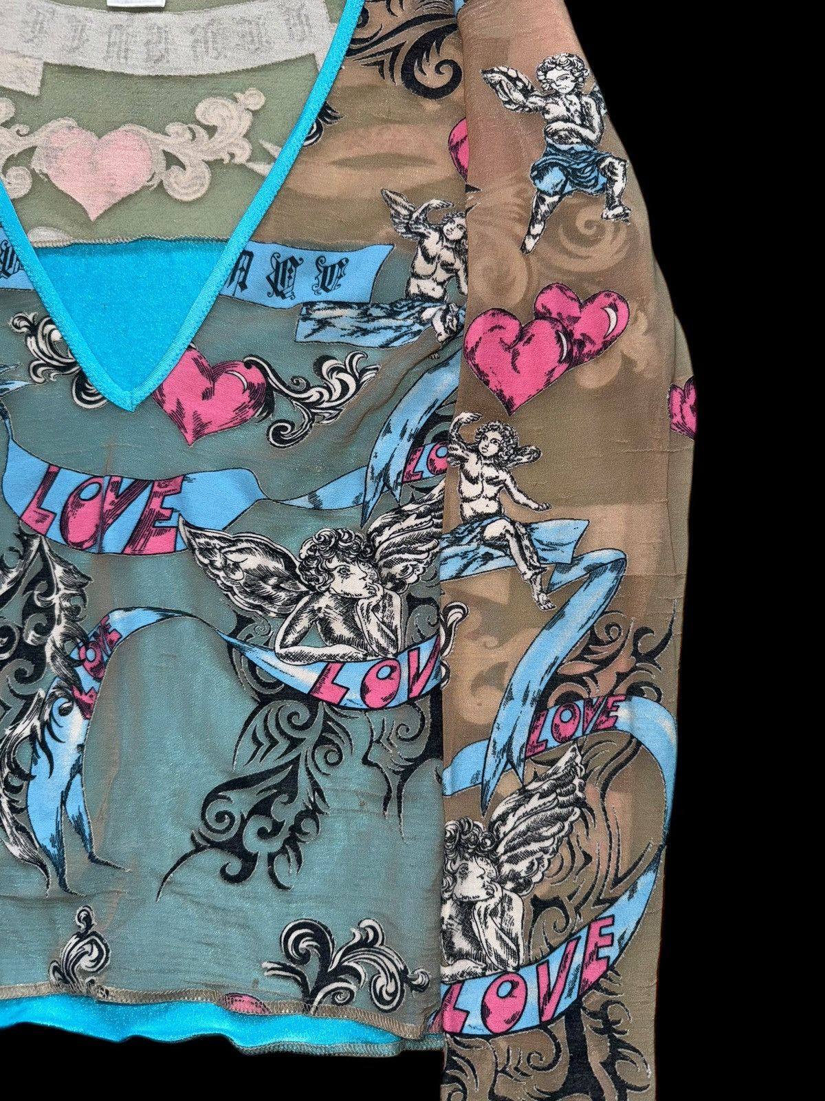 Versace Vintage Versace Sheer Mesh Top Blouse Tattoo Angels Print Size M / US 6-8 / IT 42-44 - 7 Thumbnail