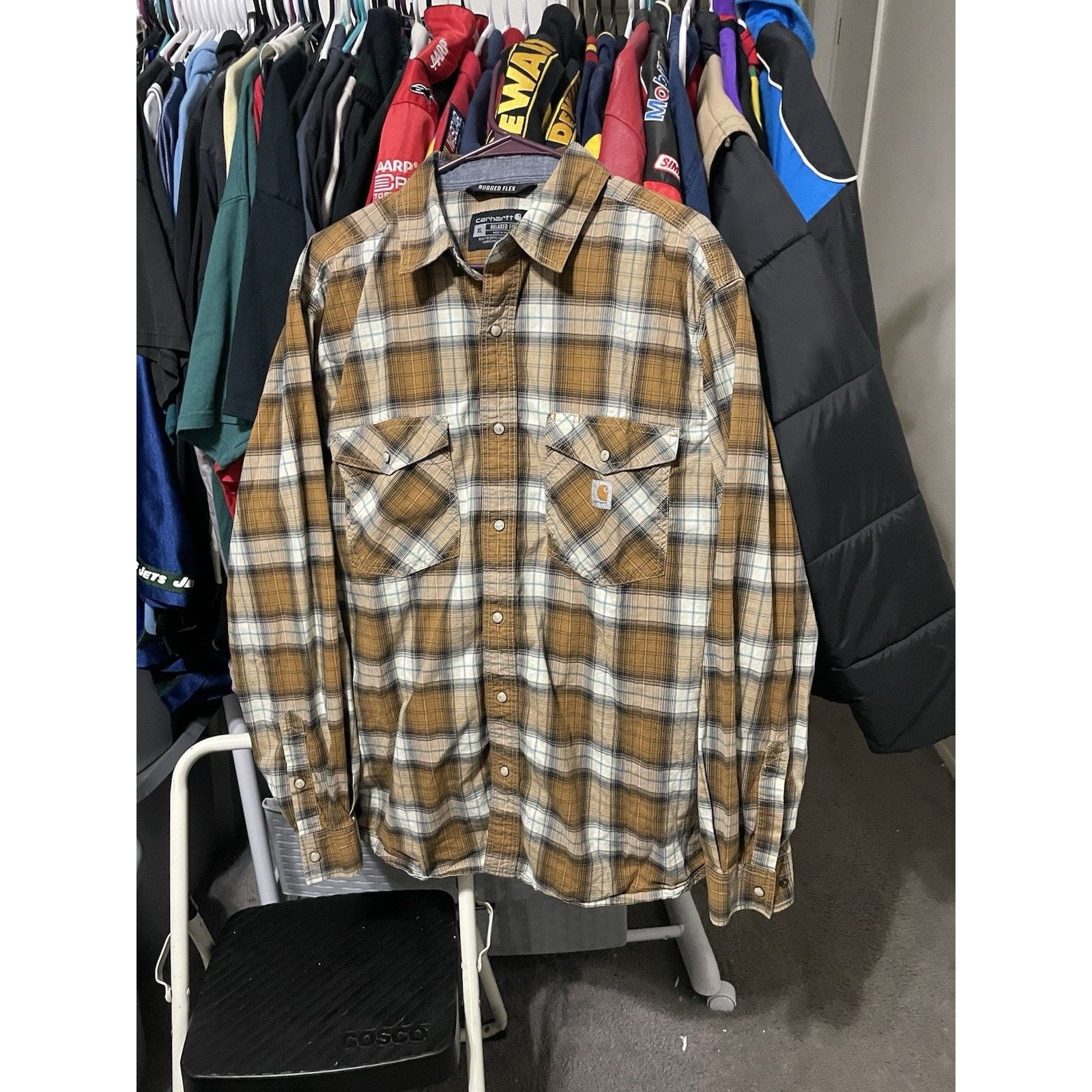 Carhartt Size XL-Carhartt Mens Fit Tan/ Blue Flannel Plaid Shirt Size US XL / EU 56 / 4 - 1 Thumbnail