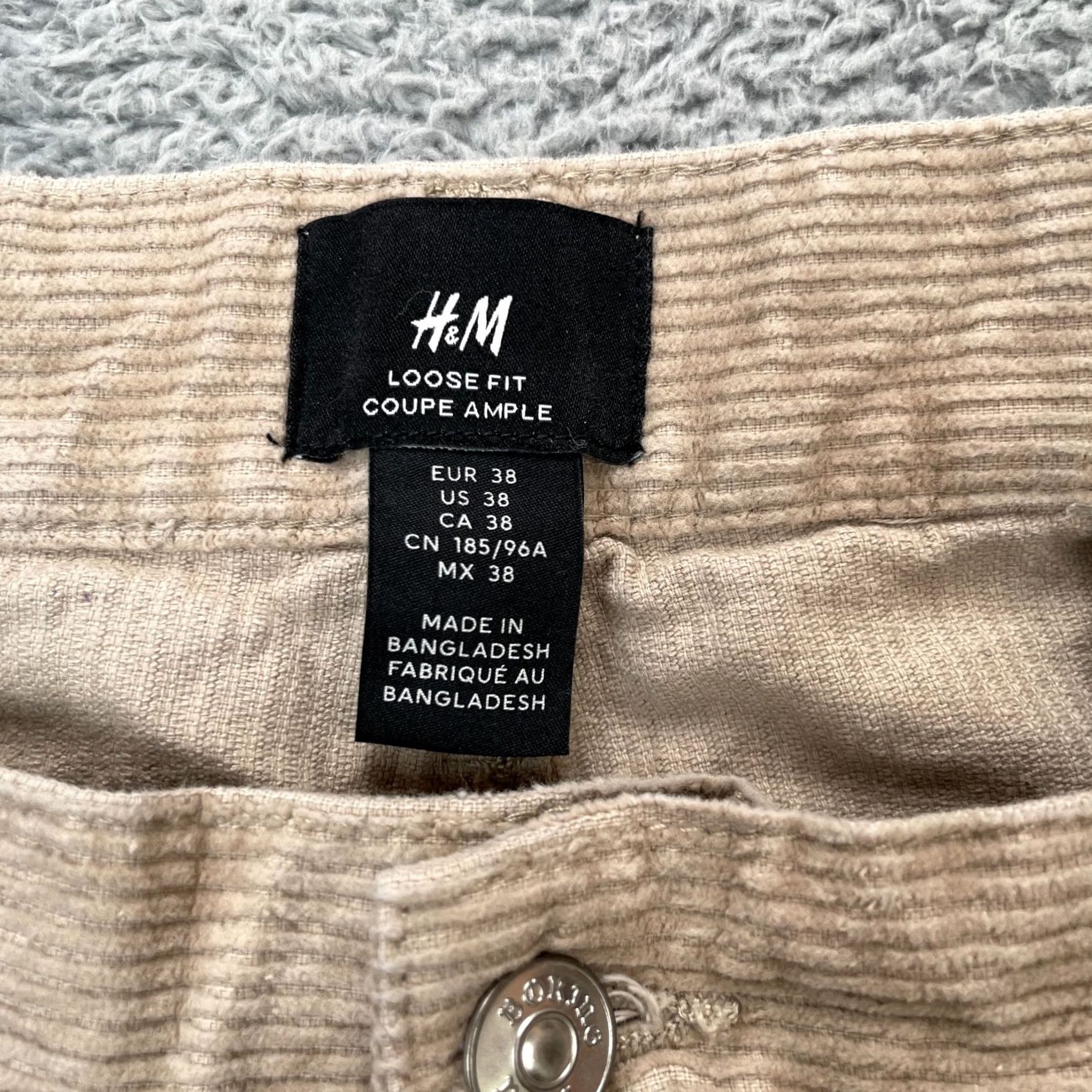 H&M H&M Pants Mens 38 Beige Corduroy Coupe Regular Straight Leg Baggy 5-Pocket Design Beige Cotton Flat Front Button Zipper Casual Size US 38 / EU 54 - 4 Thumbnail