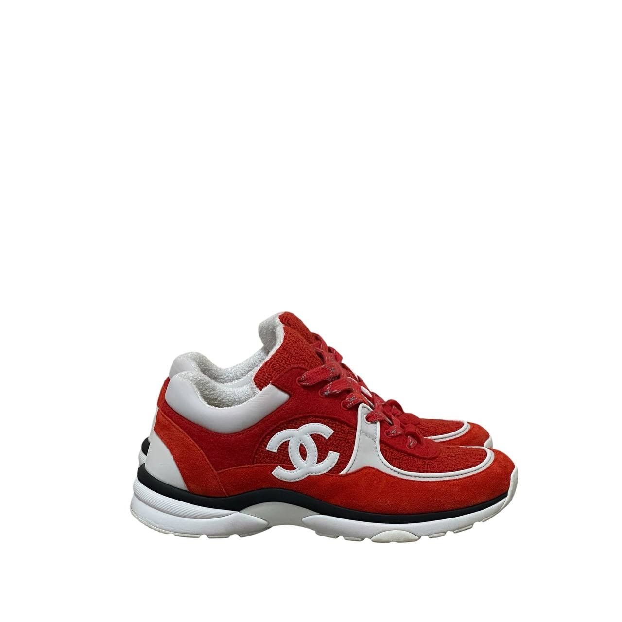 Chanel Chanel CC Logo Red Suede & Tweed Sneakers Size 39.5 Size US 8.5 / IT 38.5 - 4 Thumbnail