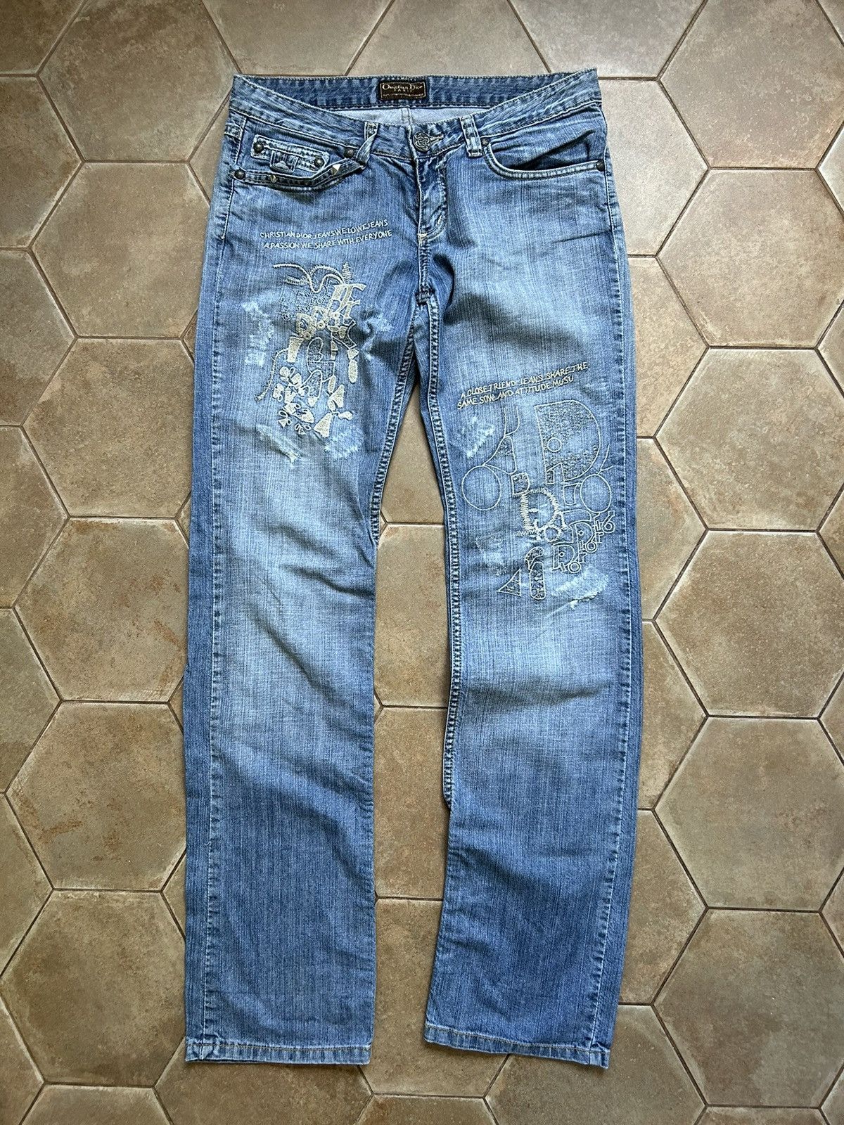 Designer × Vintage Christian Dior style print jeans denim John Galliano Size 26" / US 2 / IT 38 - 1 Thumbnail