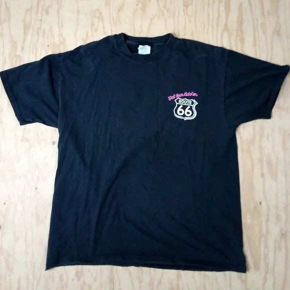 Hanes × Vintage Vintage 90s Neon Get Your Kicks On Route 66 T-Shirt Size US XL / EU 56 / 4 - 2 Thumbnail
