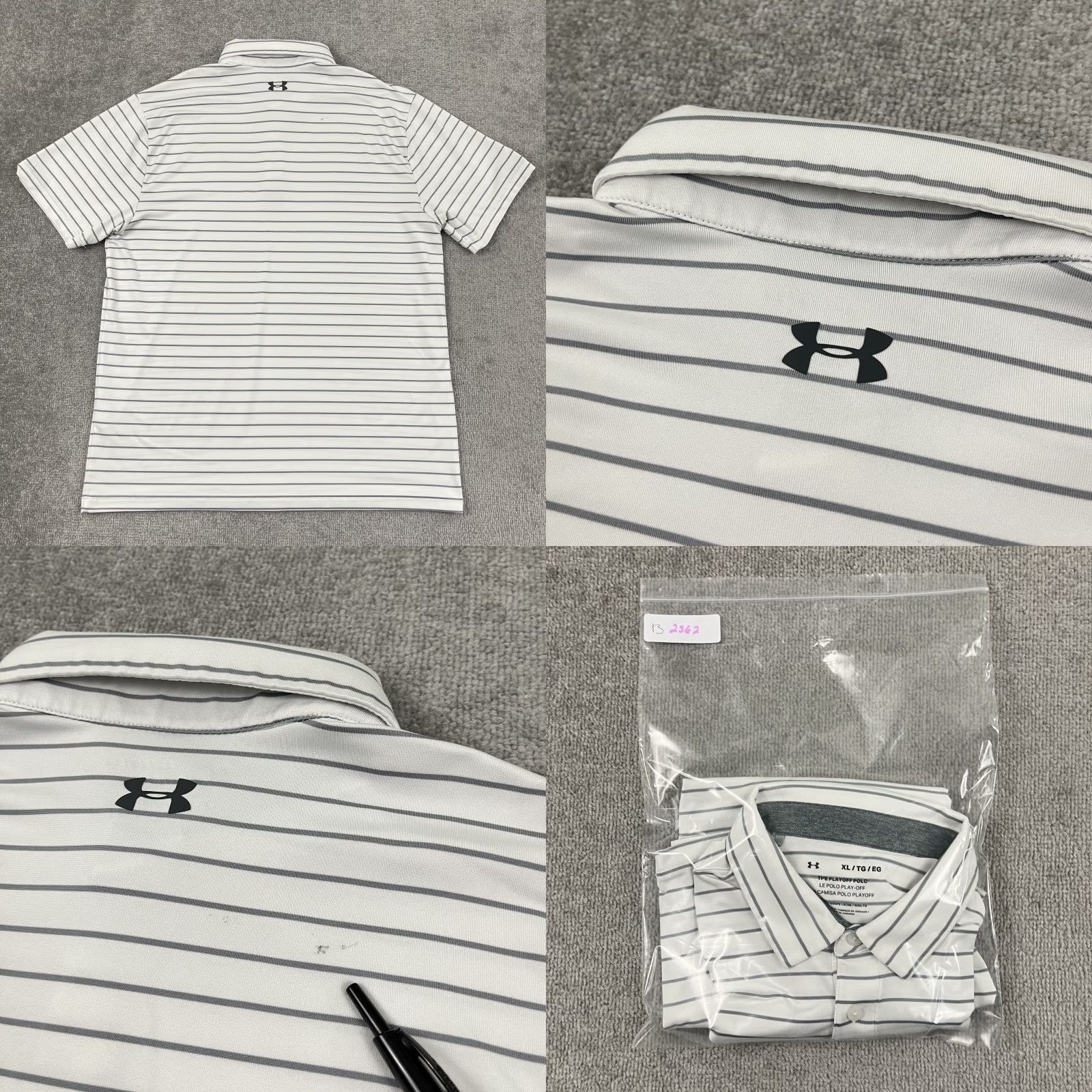 Under Armour Under Armour Polo Shirt Mens XL White Gray Stripe Performance Golf Sport Size US XL / EU 56 / 4 - 8 Thumbnail