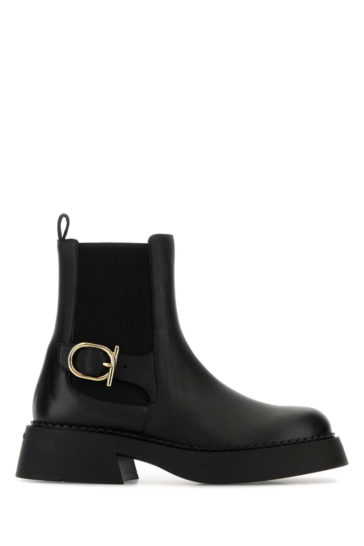 Black Leather Tia Ankle Boots