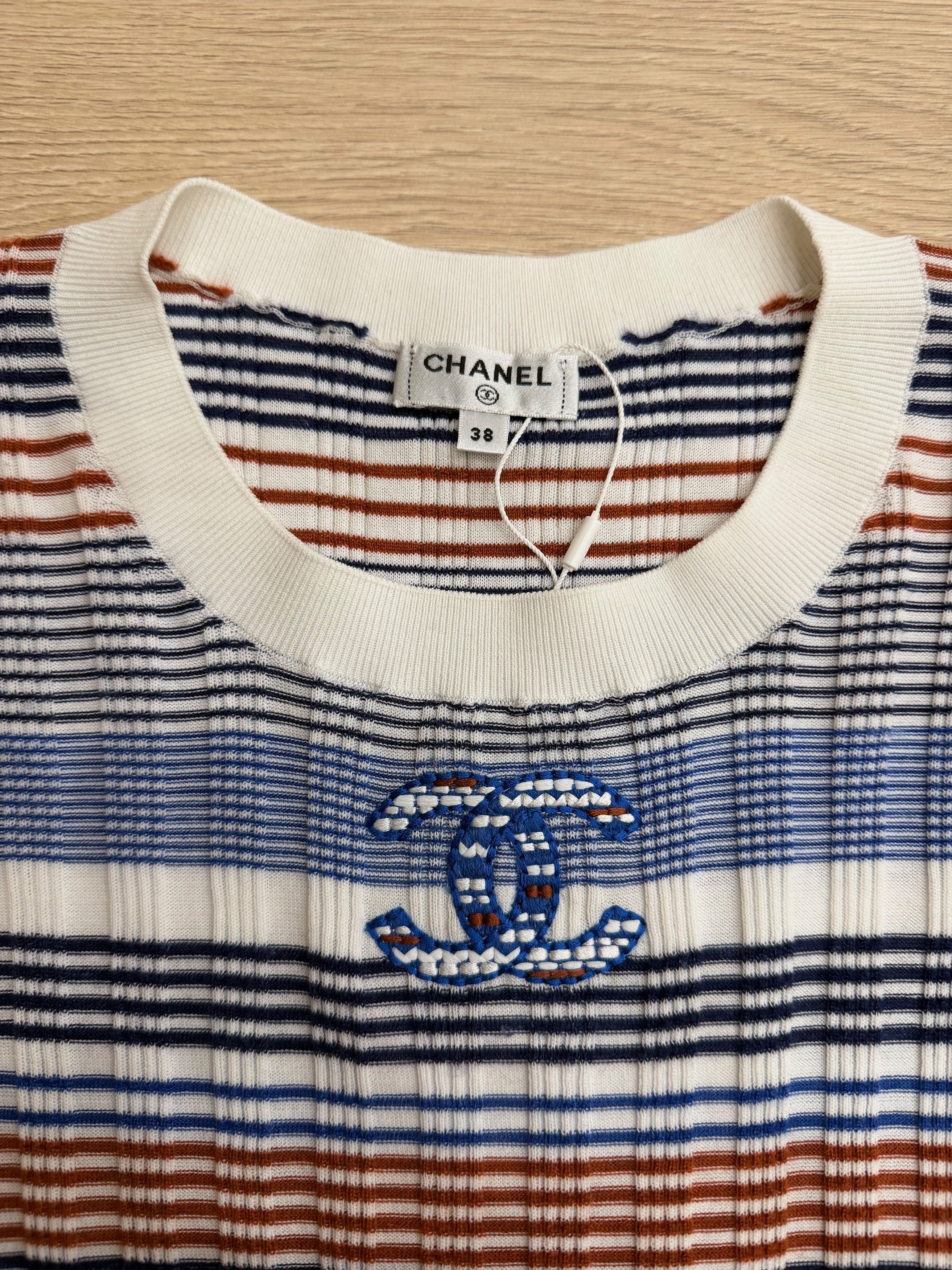 Chanel 21C White Orange Striped CC Logo Top Short Pullover Shirt 38 Size XS / US 0-2 / IT 36-38 - 5 Thumbnail