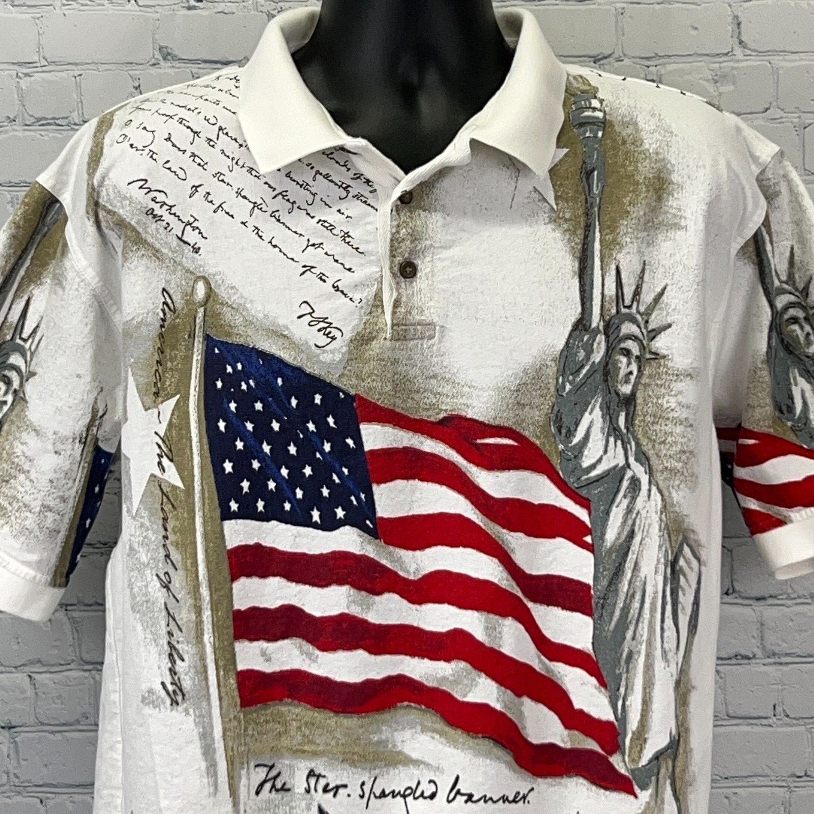 Other Star Spangled Banner Lyrics Polo Shirt American White XL Size US XL / EU 56 / 4 - 5 Thumbnail