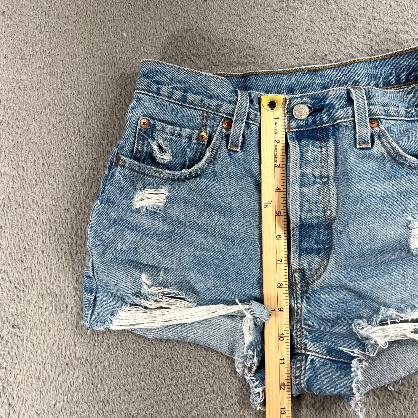 Levi's Levi's 501 Women's Blue Distressed Denim Cut Off Frayed Shorts Button-Fly W29 Size 29" - 4 Thumbnail