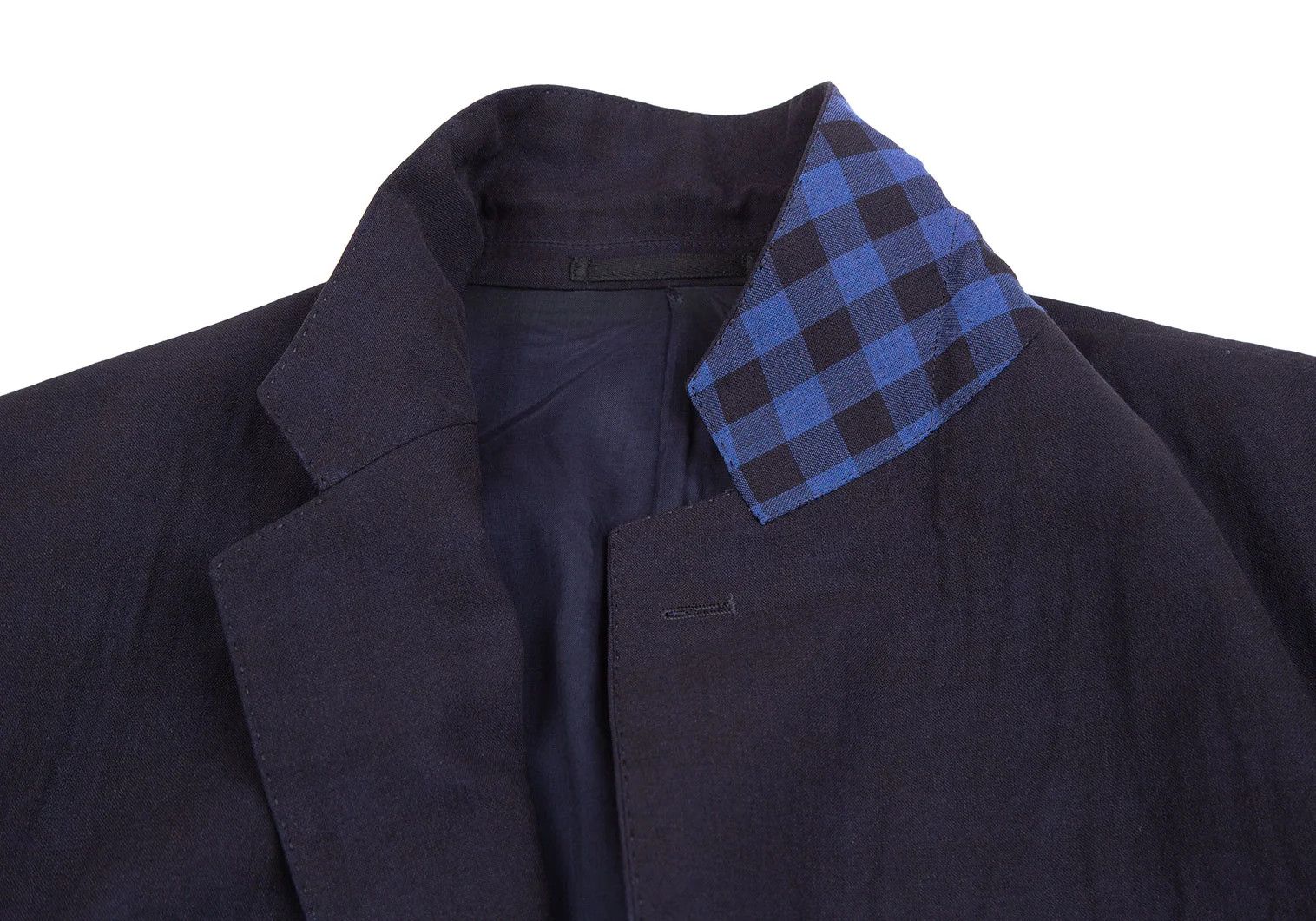 Issey Miyake Summer Wool Jacket in Navy with Check Pattern Size US XL / EU 56 / 4 - 4 Thumbnail