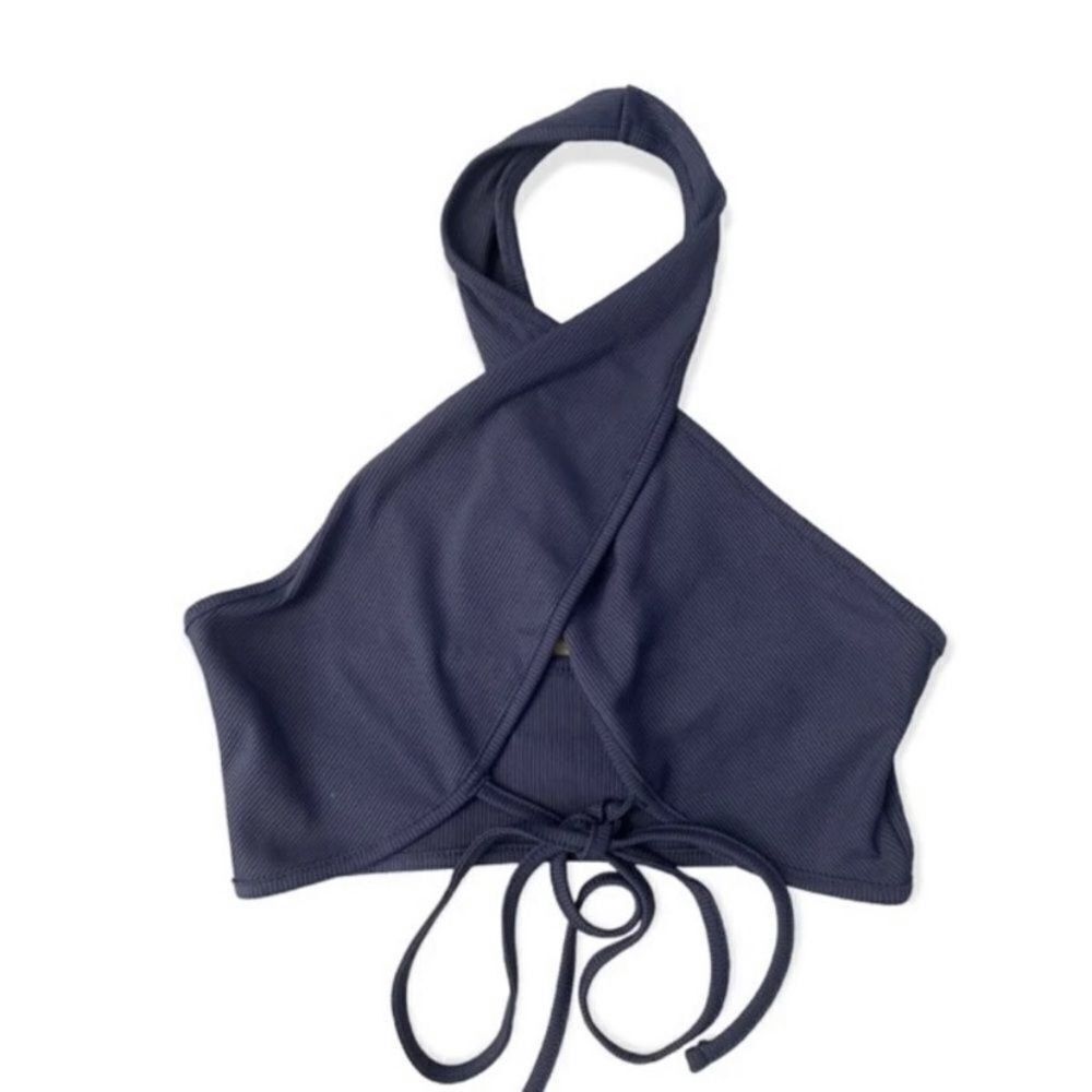 Shein SHEIN Blue Cross Halter Wrap Crop Top - Size S (Never Worn) Size S / US 4 / IT 40 - 2 Thumbnail