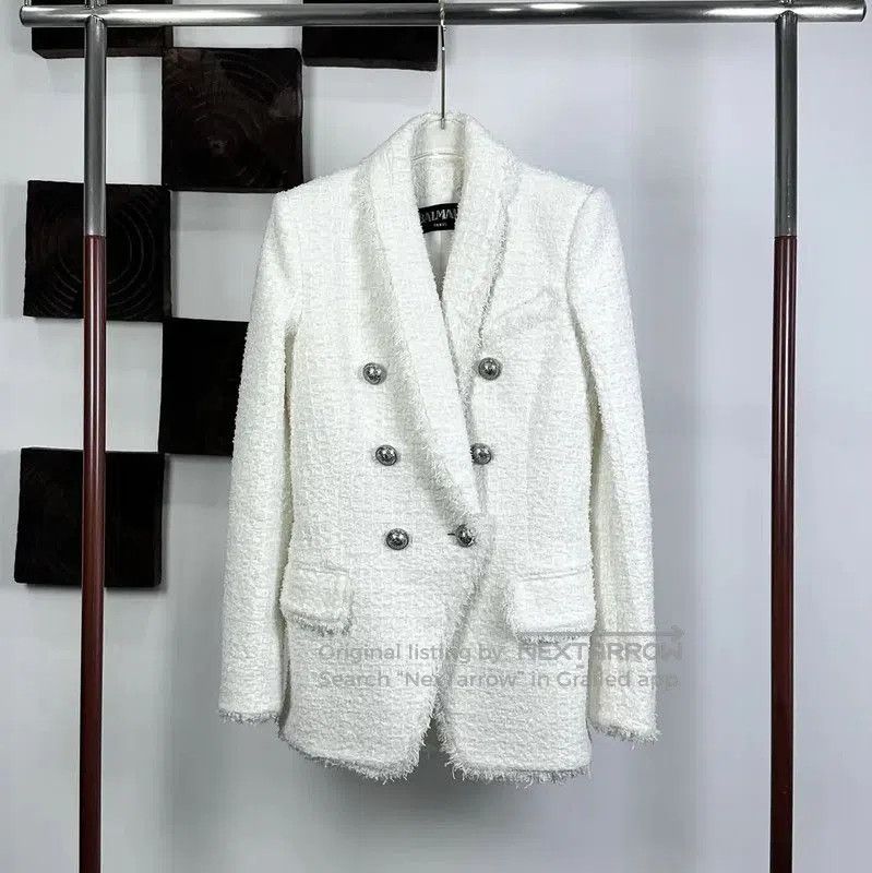 Balmain Balmain White Cotton Blend Ladies Coat . Size S / US 4 / IT 40 - 1 Thumbnail