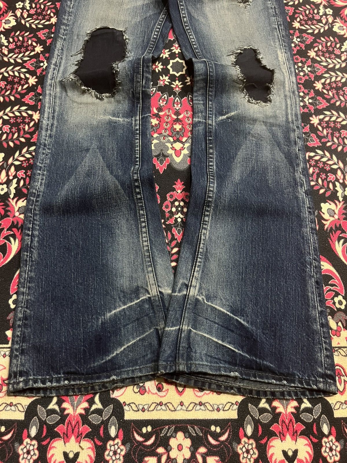 Tornado Mart Vintage Midas Snake Skin Studded Blue Crack Wash Flare Jeans Size US 30 / EU 46 - 10 Thumbnail