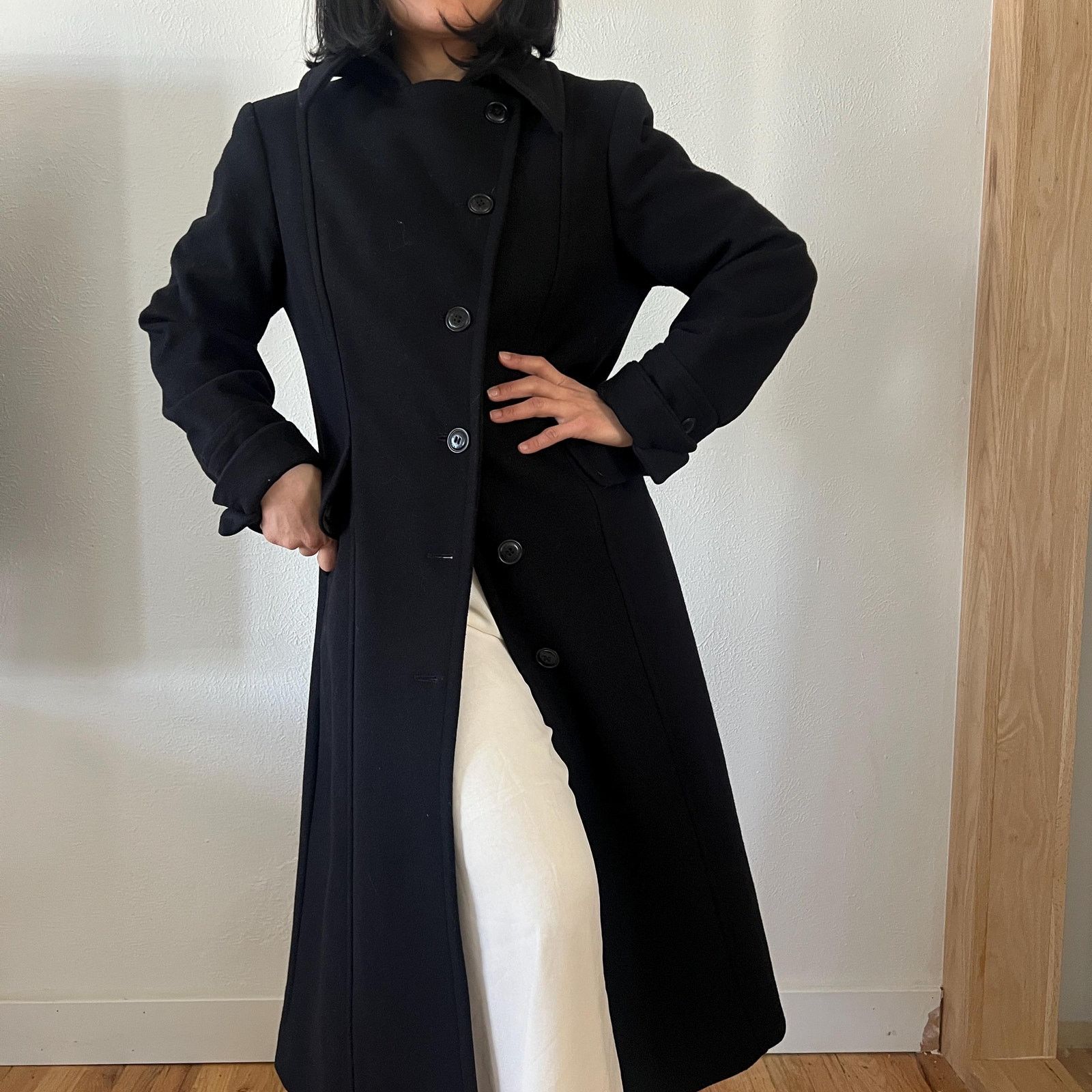 Vintage Vintage 90s Black wool classic clean line coat size 6 Size M / US 6-8 / IT 42-44 - 1 Thumbnail