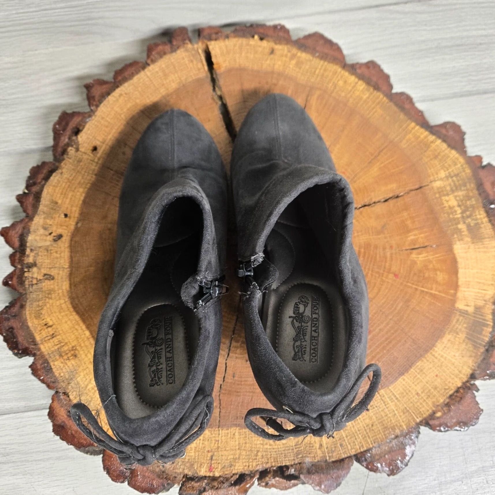 Coach VINTAGE Coach & Four Booties Women 7.5 Black Suede Slip On Ankle Boot High Cone Heel - Women’s Size 7.5 Black Suede Boots Size US 7.5 / IT 37.5 - 5 Thumbnail