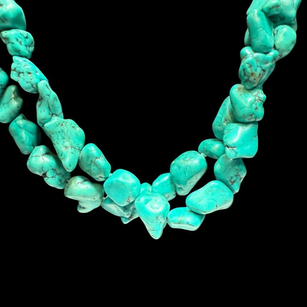 Vintage TURQUOISE Sterling Silver Double Strand 1/2”-3/4” Genuine Na Size ONE SIZE - 6 Thumbnail