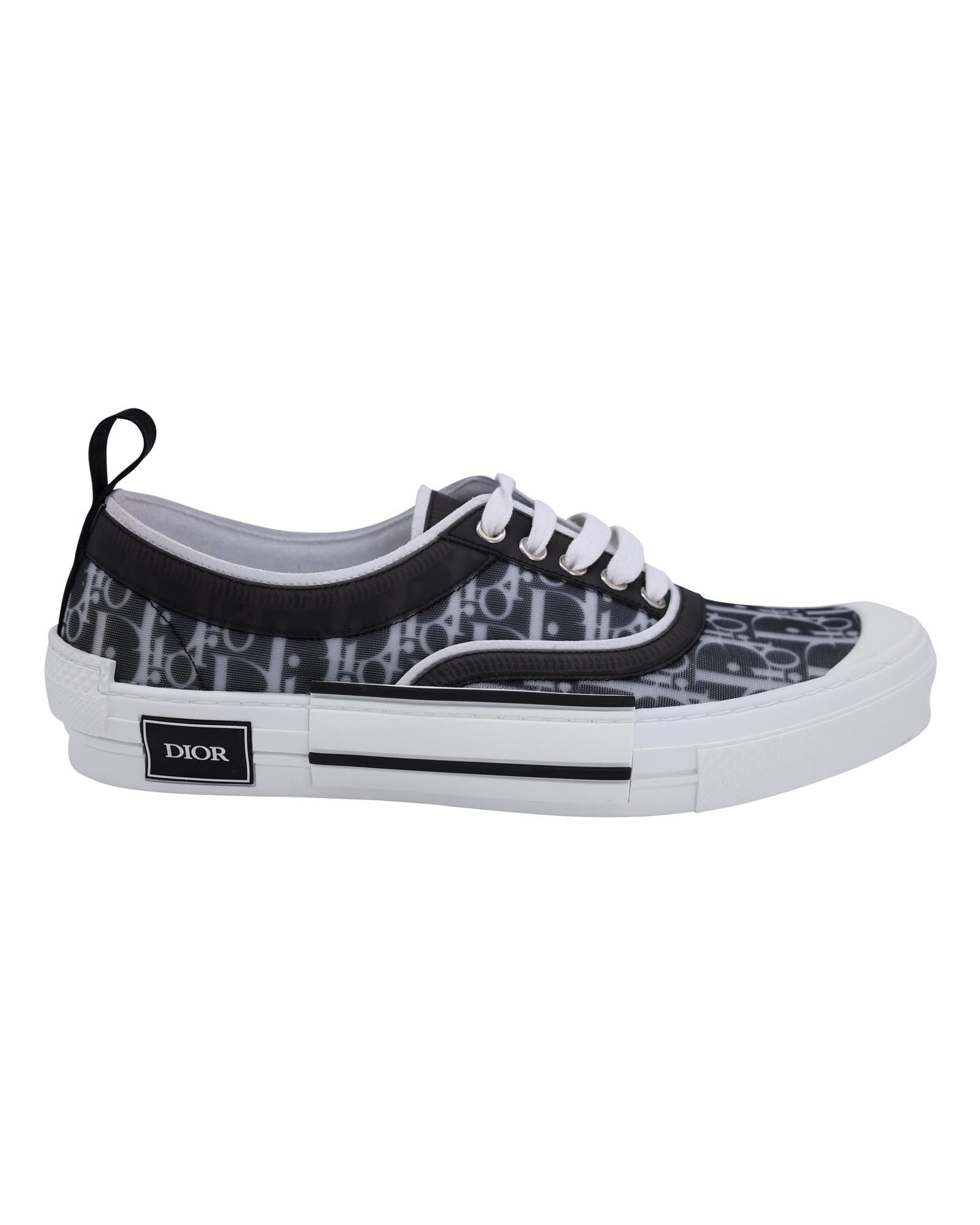 image of Dior Premium Black Canvas Low Top Sneakers For Men in White (Size 11)