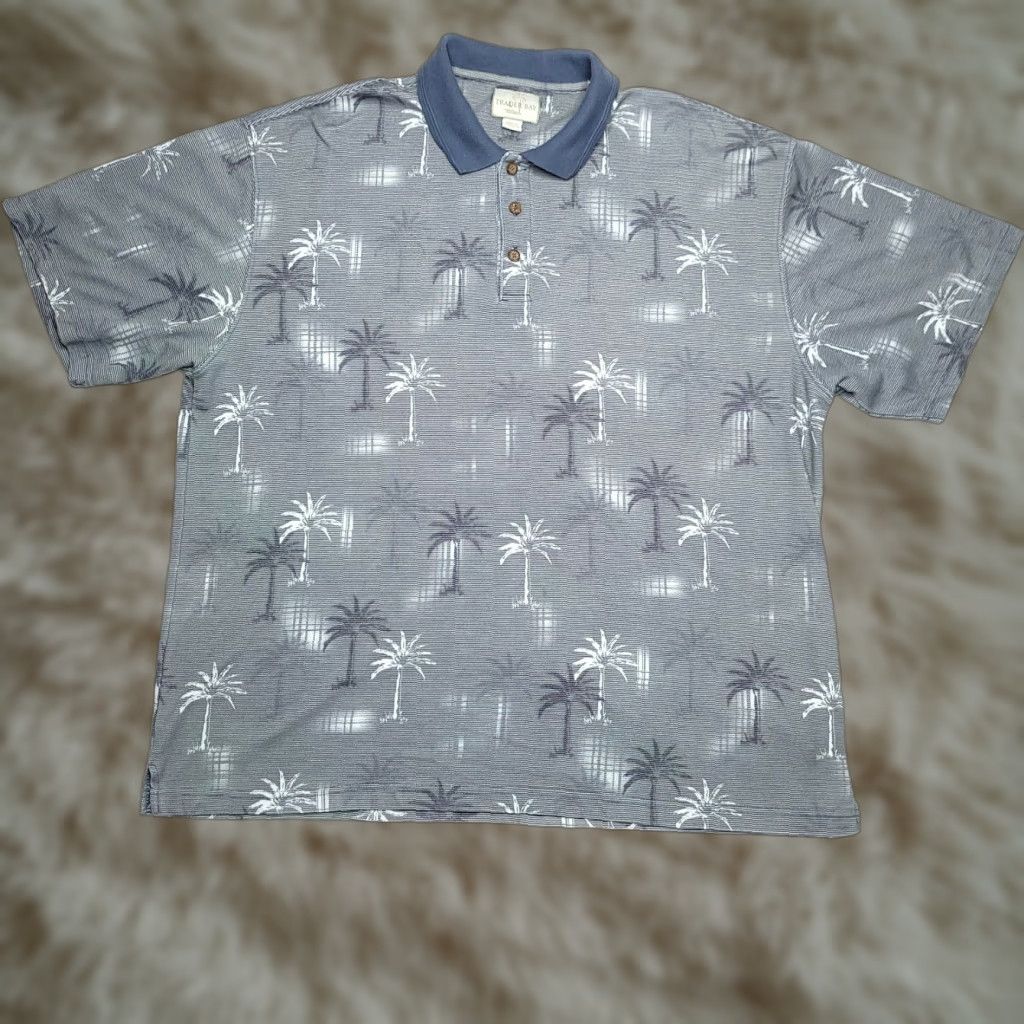 Vintage Trader Bay Hawaiian Gray Polo Shirt Adult XL Short Sleeve Button Casual Mens Size US XL / EU 56 / 4 - 1 Thumbnail