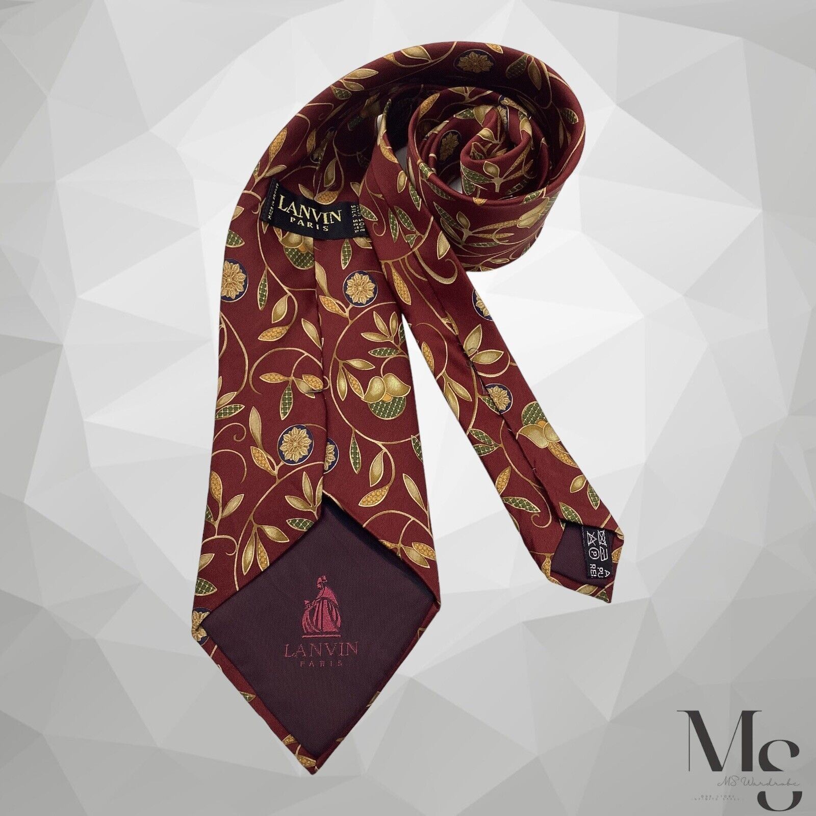 Lanvin LANVIN PARIS Bordeaux Leaf Print Luxury Silk Tie France W: 3 Size ONE SIZE - 2 Thumbnail