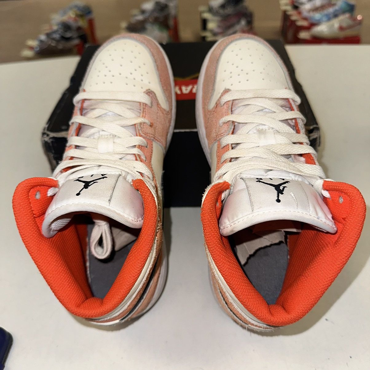 Size 5.5Y (7W) - Nike Air Jordan 1 Mid GS Team Orange White