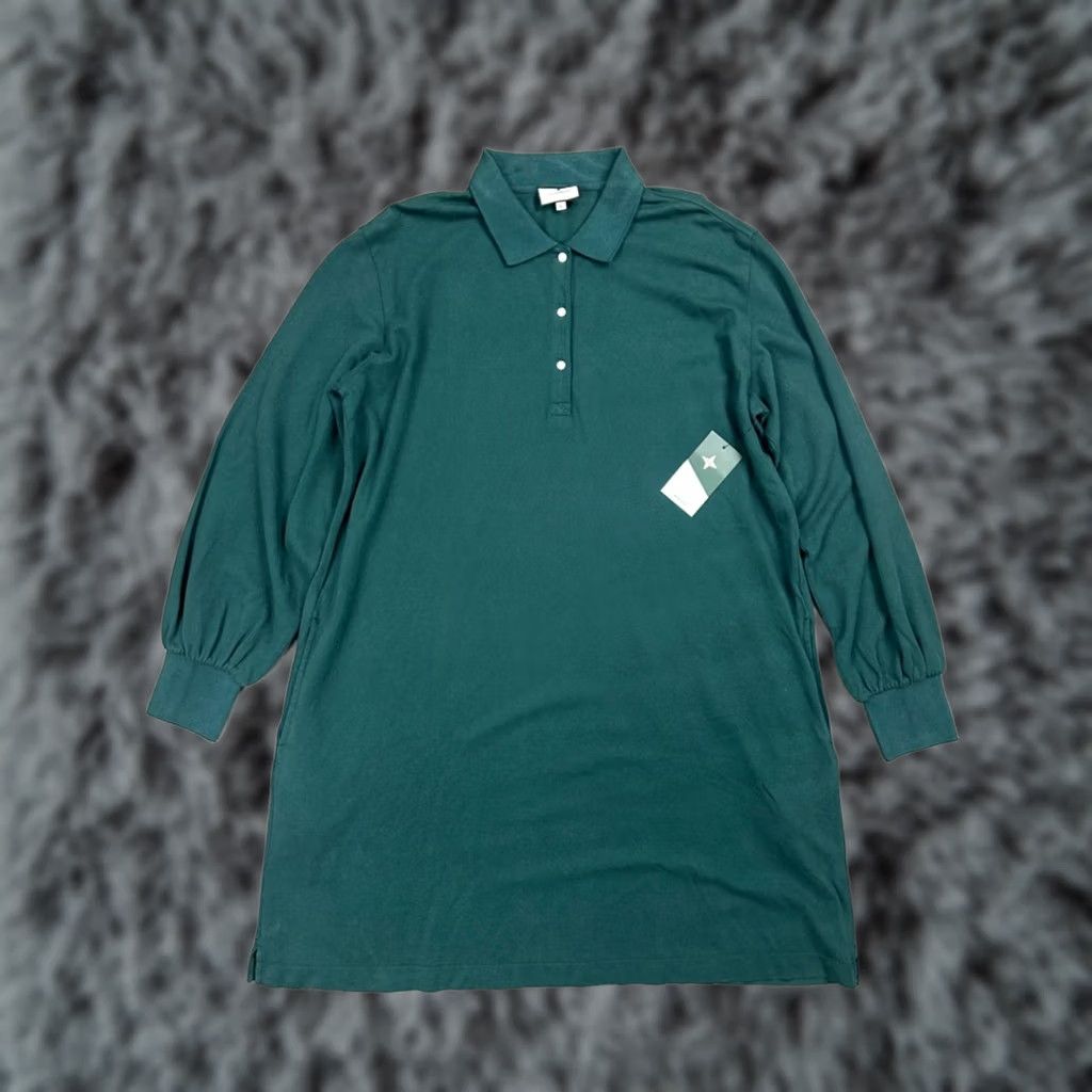 Vintage Tuckernuck Shirt Dress XL Womens June Bug Green Long Sleeve Polo Shirt Dress Size XL / US 12-14 / IT 48-50 - 1 Thumbnail