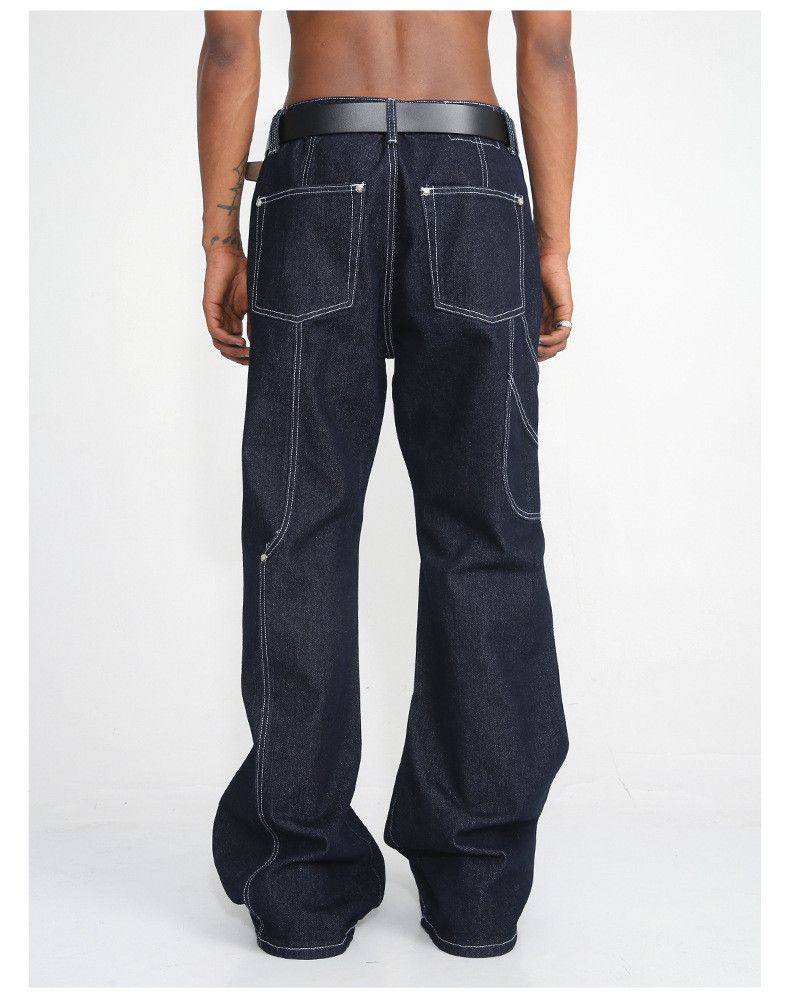 patchwork utility flared baggy carpenter jeans