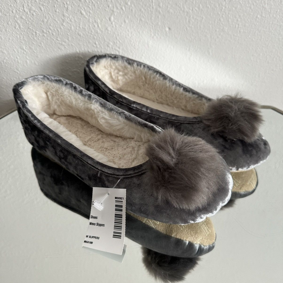 I.N.C INC Grey Crushed Velvet Pom Pom Tinkerbell House Slippers Size US 11 / IT 41 - 1 Thumbnail