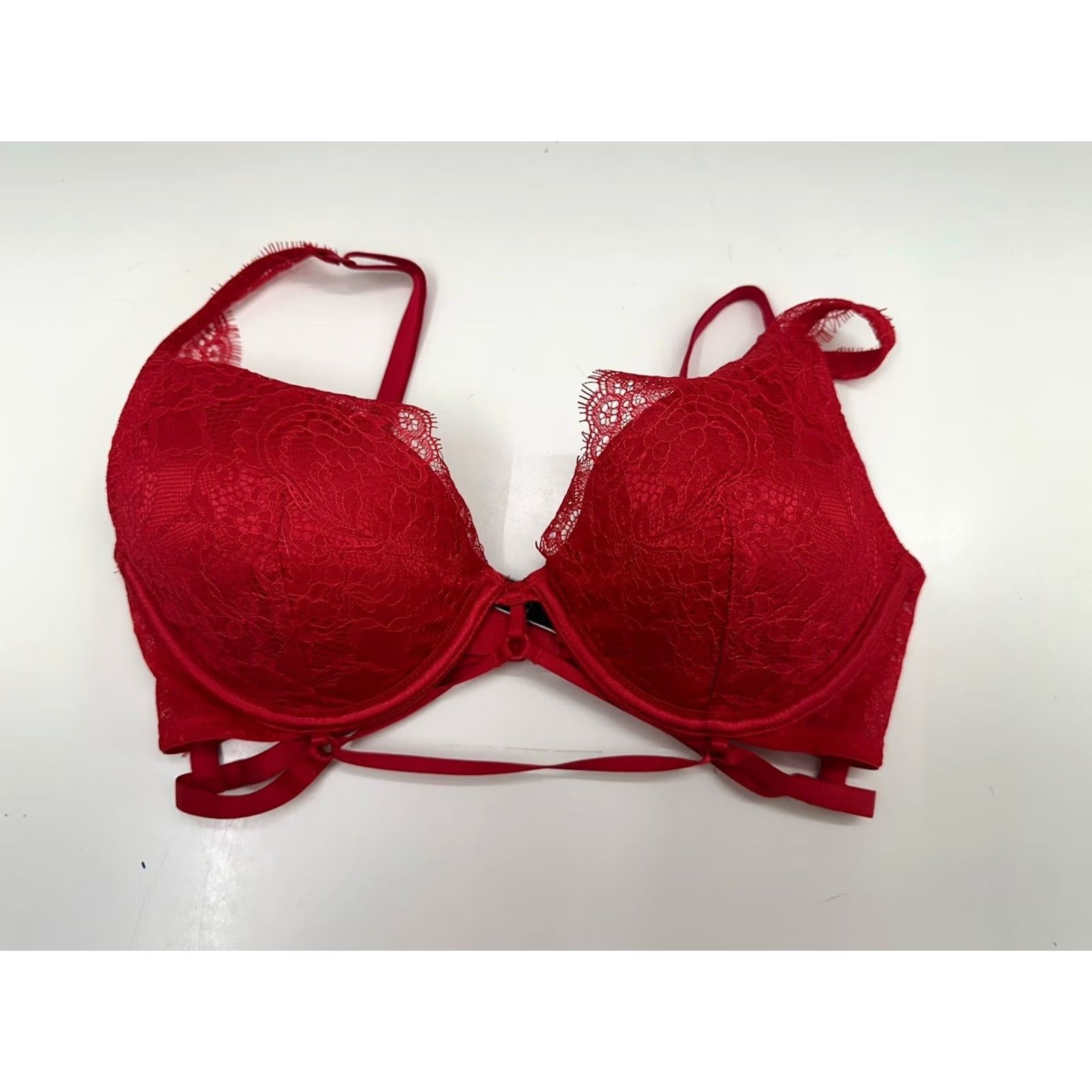 Victoria's Secret Victoria's Secret Bra 32D Very Sexy Lightly Lined Plunge Red Lacy Strappy Womens Cup D Push Up Size ONE SIZE - 2 Thumbnail