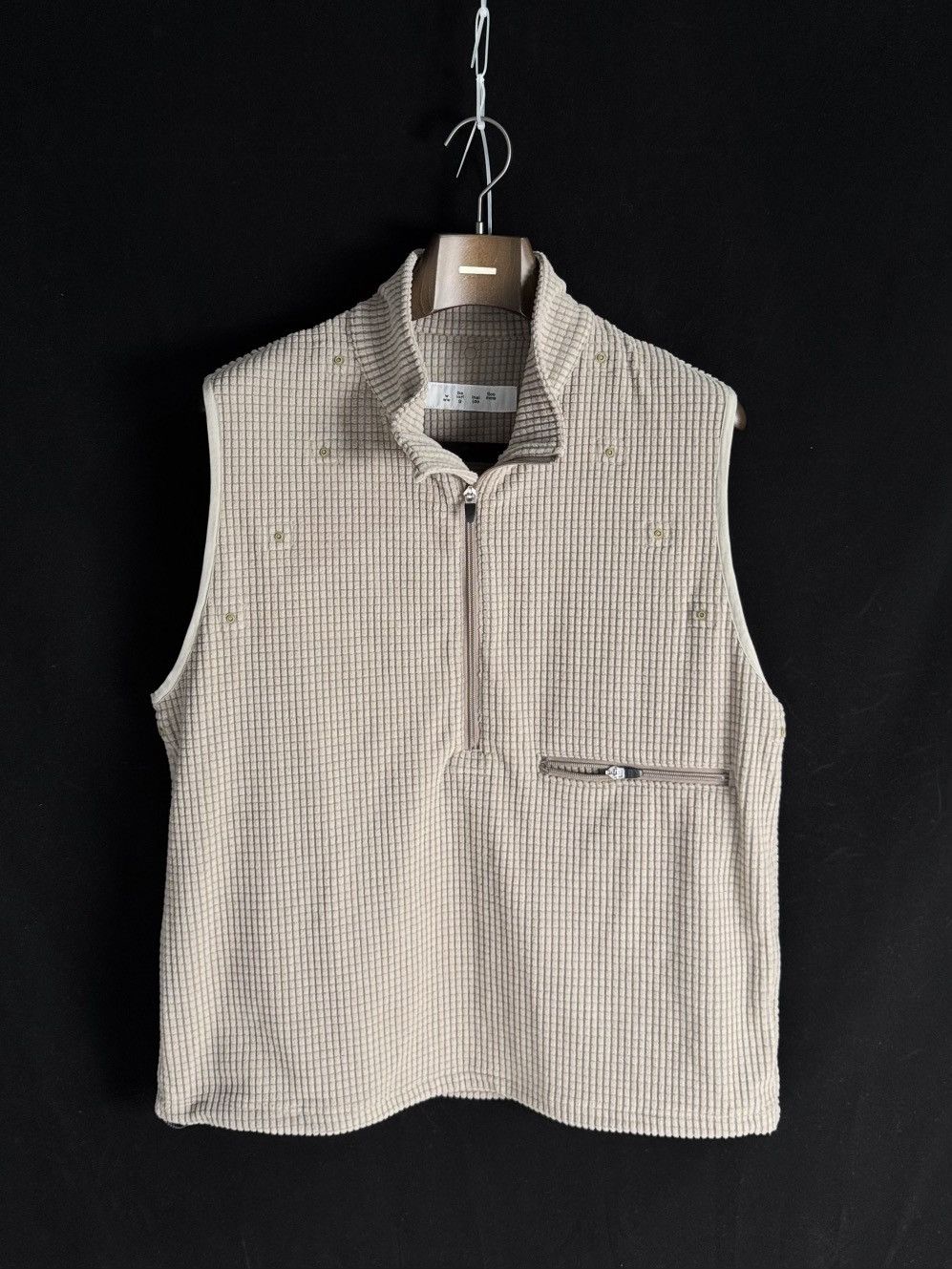 Japanese Brand DETACHABLE SLEEVE GRID FLEECE PULL OVER | Baloriginal. Size US M / EU 48-50 / 2 - 7 Thumbnail