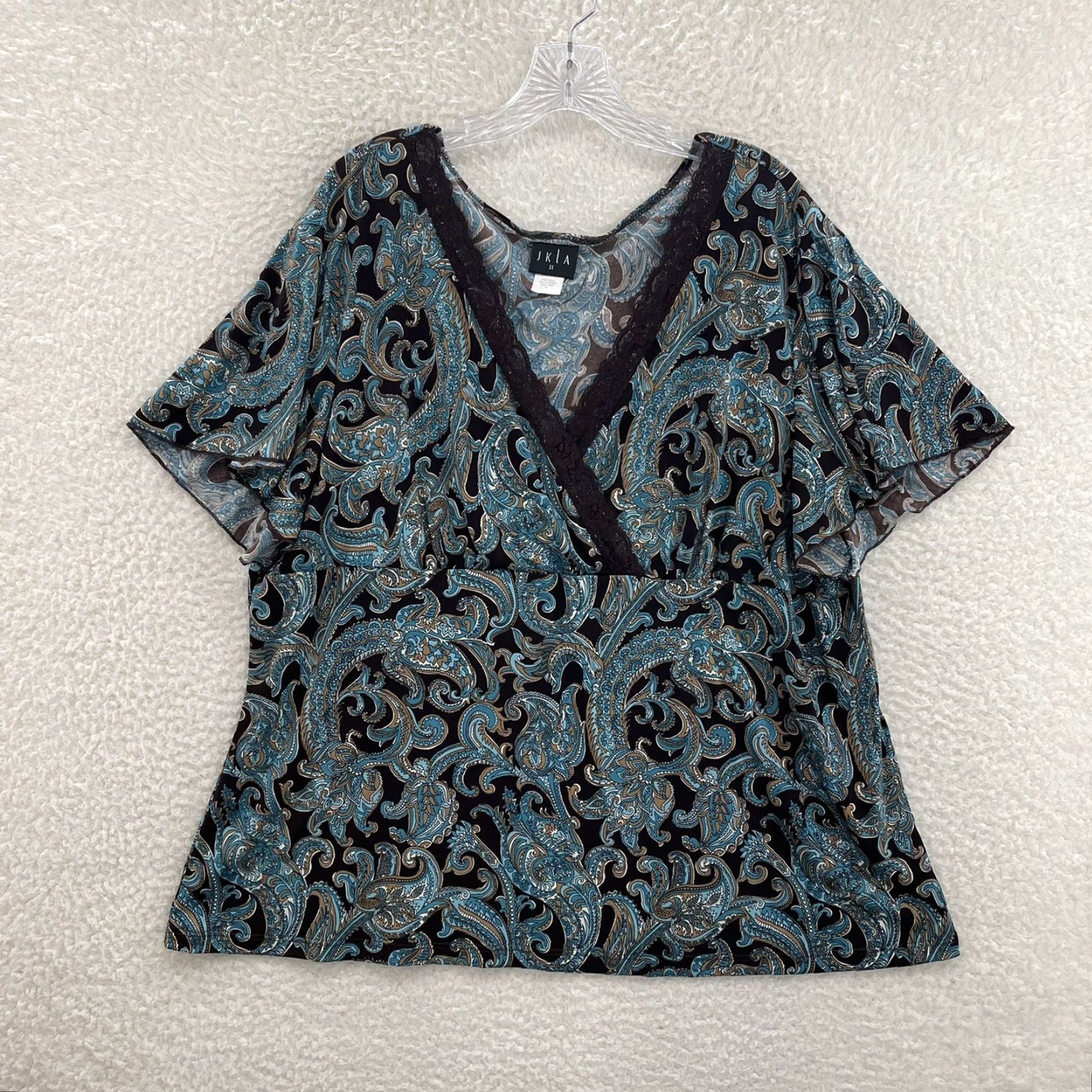 Vintage VINTAGE 90s Y2K Top Shirt 3X 3XL XXXL Blue Brown Paisley Slinky Stretch Boho Bohemian Women Mens Size XXL / US 16-18 / IT 52-54 - 2 Thumbnail