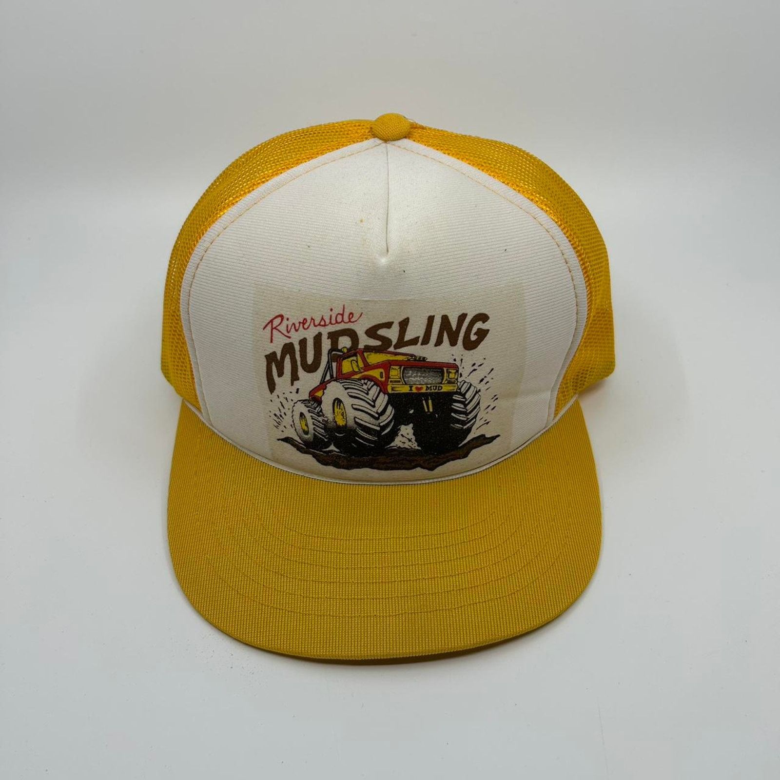 Other VTG 80s Yellow and white Riverside Mudsling trucker hat Size ONE SIZE - 1 Thumbnail