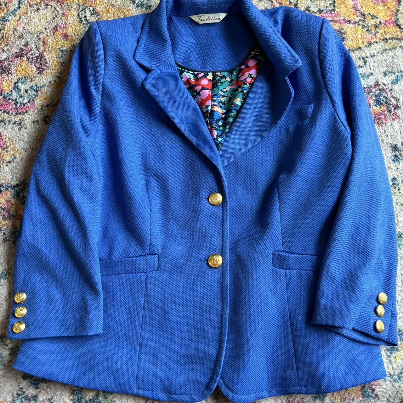 Designer Blue Blazer With Gold Buttons Size L / US 10 / IT 46 - 1 Thumbnail