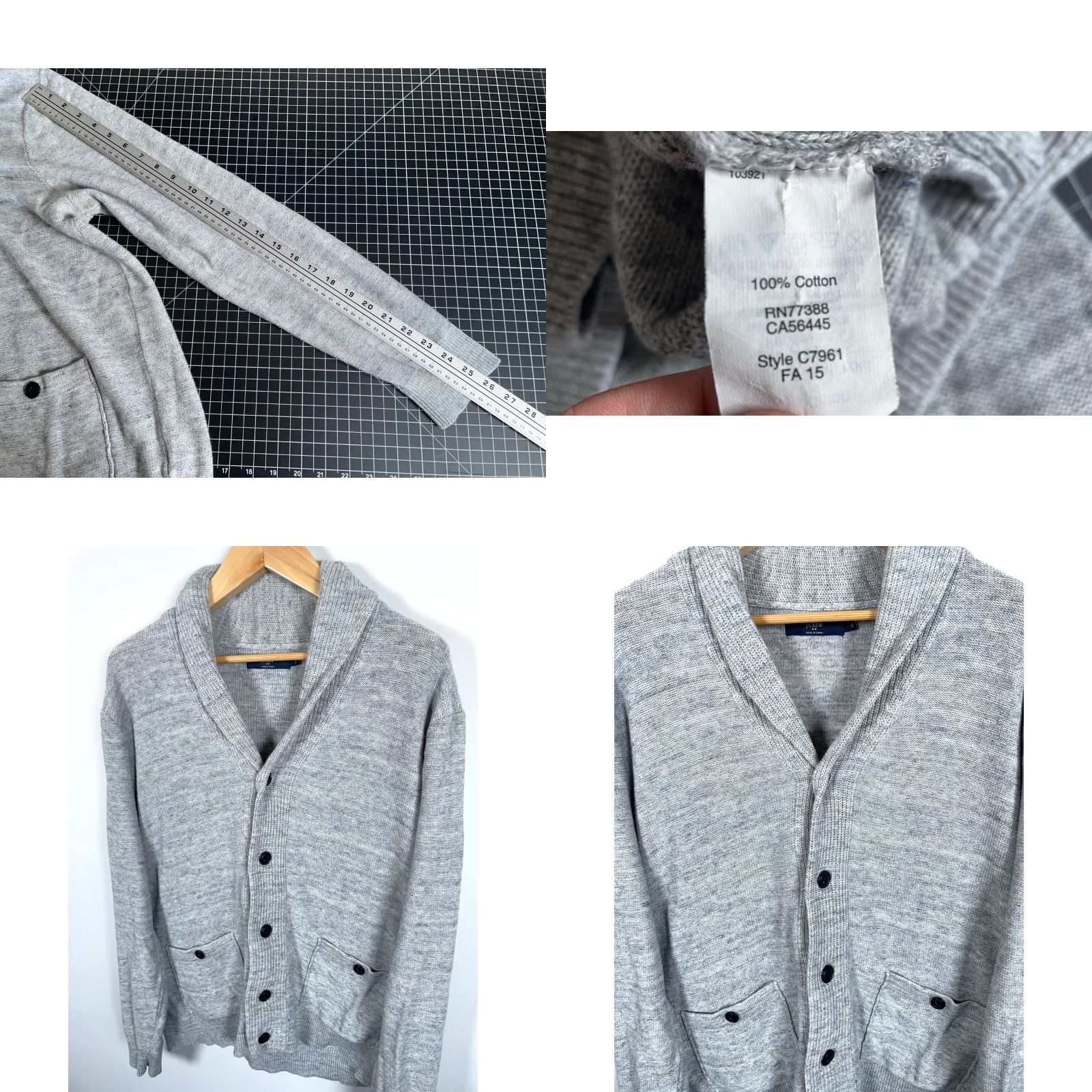 J.Crew J.CREW Cardigan Sweater Men's XL Shawl Collar Lightweight 100% Cotton Marled Gray Knit V-Neck Casual Knitwear Pockets Vintage No Size US XL / EU 56 / 4 - 8 Thumbnail