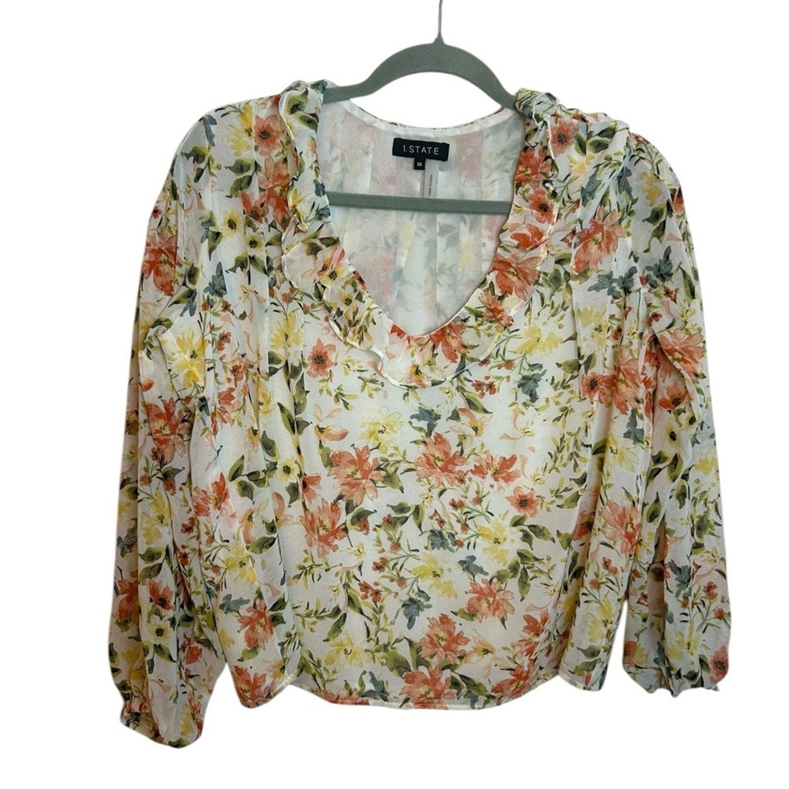 Other 1. State Floral Ruffle Pintuck Blouse Size XS / US 0-2 / IT 36-38 - 1 Thumbnail