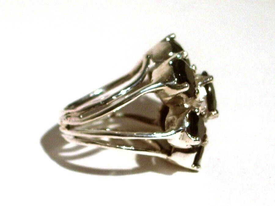 Designer Sterling Silver Flower Cocktail Ring with Faceted Black Onyx Size ONE SIZE - 3 Thumbnail
