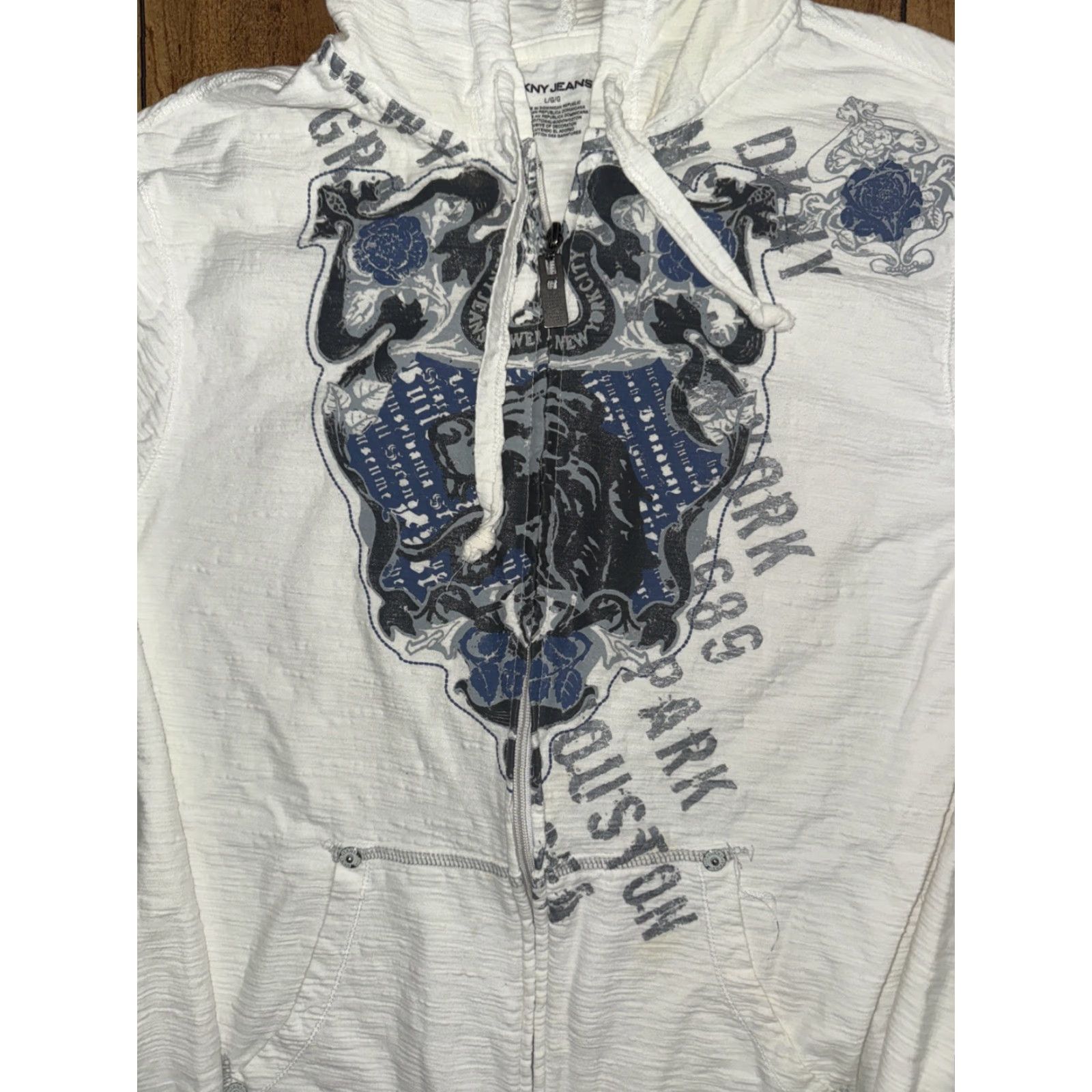 DKNY VINTAGE DKNY Jeans Hoodie White Men’s Large Gothic Graphic Y2K Size US L / EU 52-54 / 3 - 2 Thumbnail