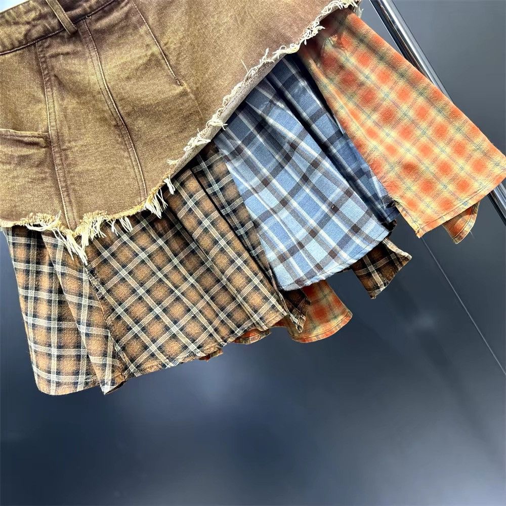 Other Vintage Retro Patchwork Asymmetrical Plaid Mini Skirt Size 28" / US 6 / IT 42 - 7 Thumbnail