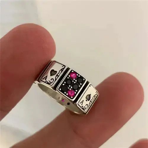 Jewelry Playing Cards Open Cuff Finger Rings in Silver, Men's