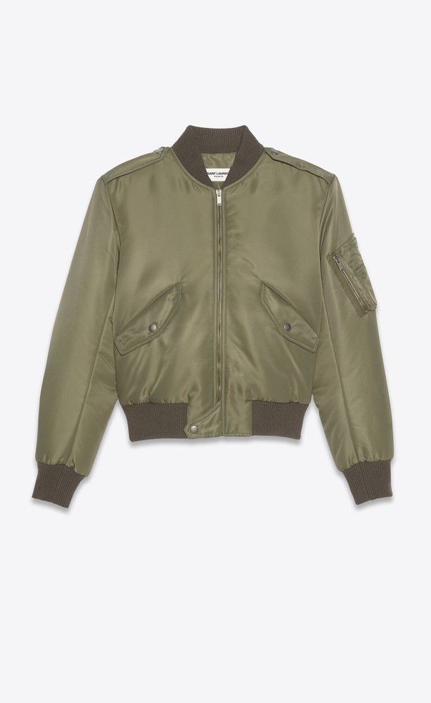 Saint Laurent Paris o1s1wg111224 Nylon Bomber Jacket in Dark Green Size L / US 10 / IT 46 - 1 Thumbnail