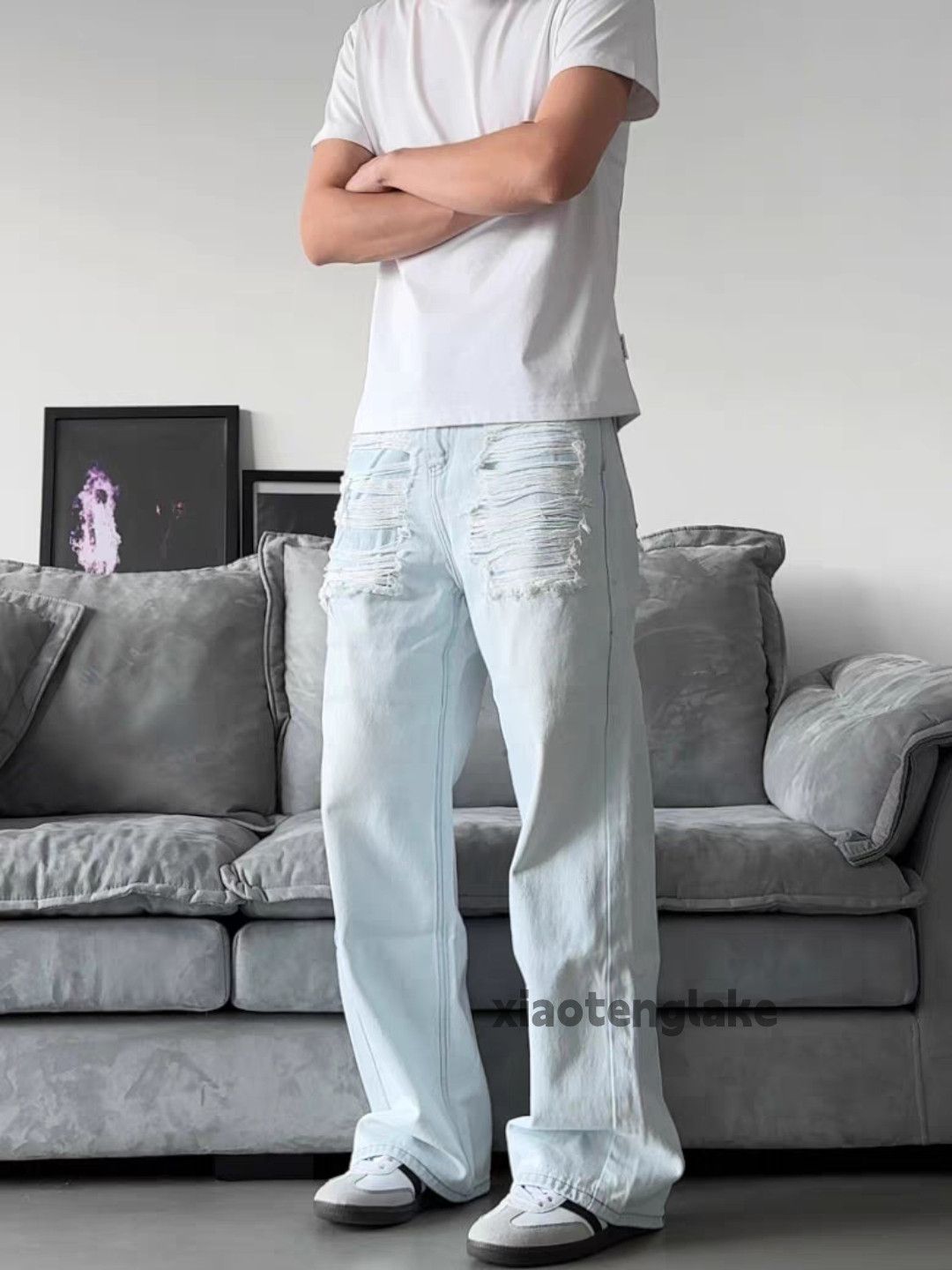 Jean × Vintage washed faded skate punk grunge damaged jeans Size US 32 / EU 48 - 1 Thumbnail