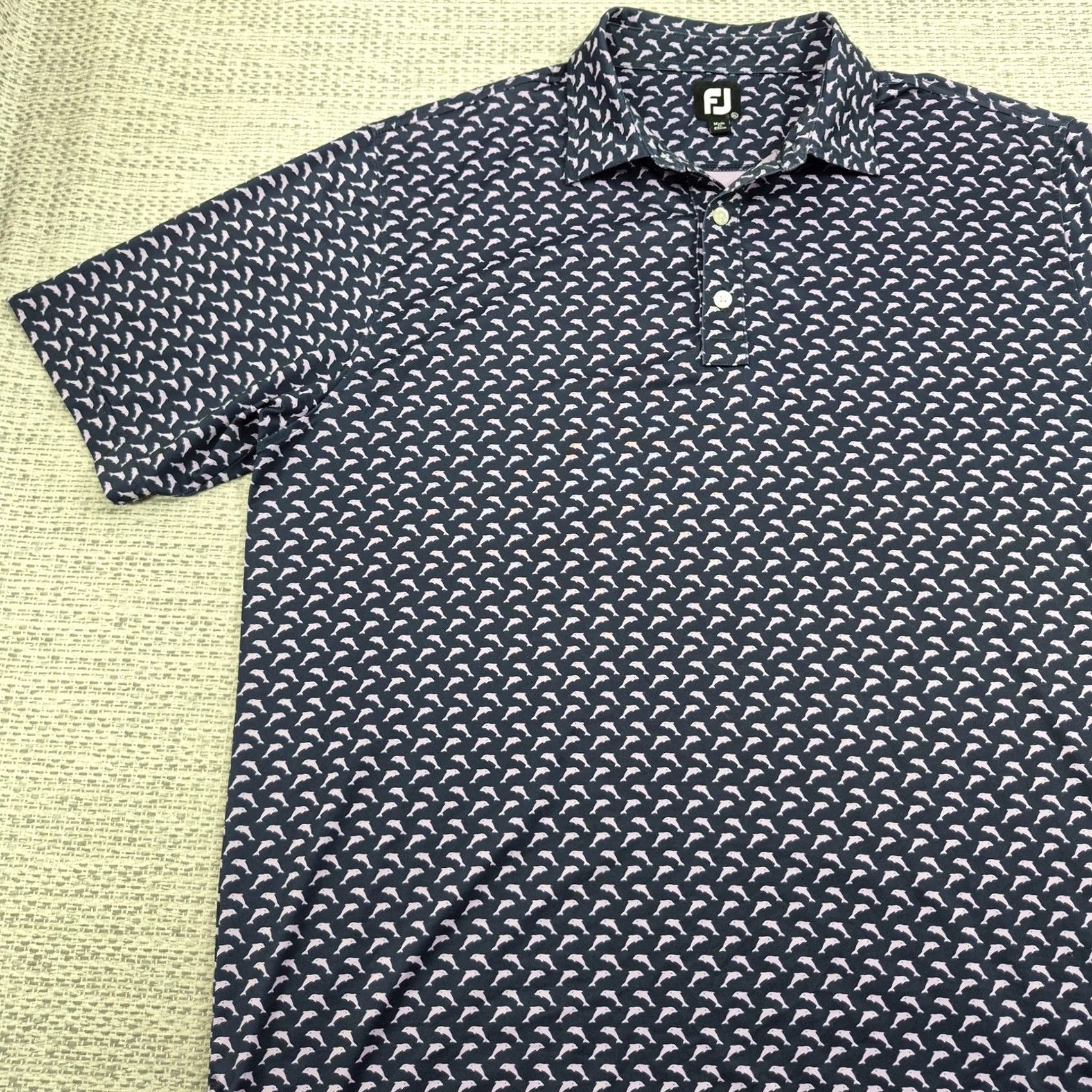 Footjoy FootJoy Polo Golf Shirt Mens XL Blue Dolphin Print Performance Stretch Knit Size US XL / EU 56 / 4 - 3 Thumbnail