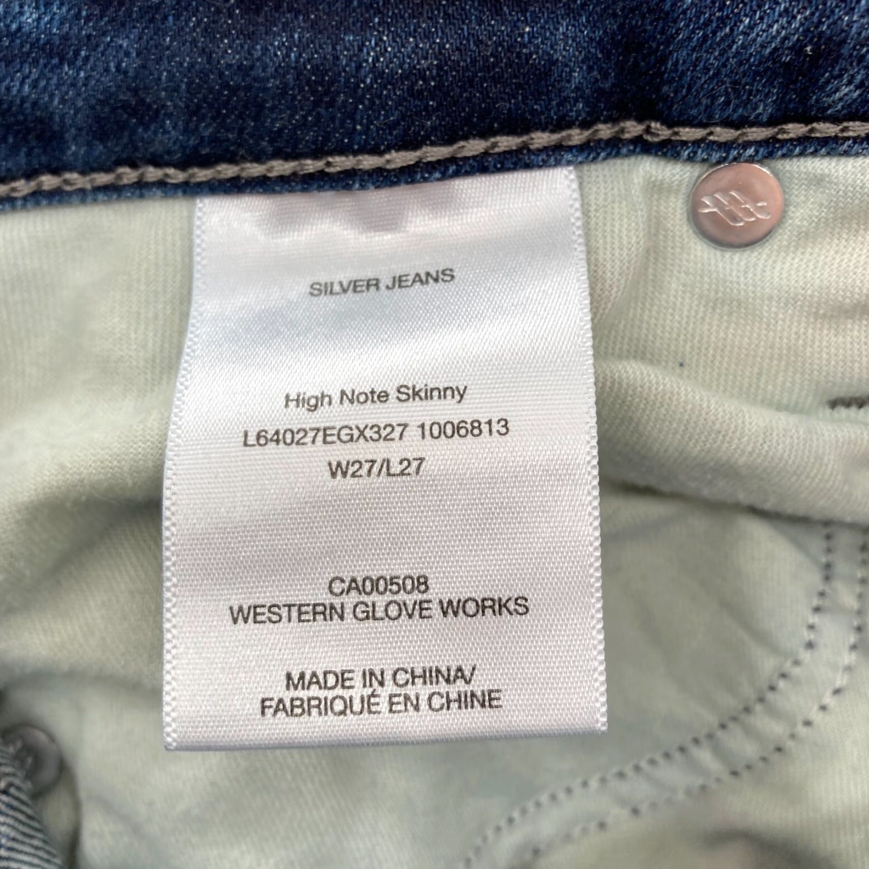 Silver Jeans Co. Silver Jeans High Note Skinny Women's 27x27 Dark Wash Blue Stretch Denim Grunge Jeans Size 27" / US 4 / IT 40 - 6 Thumbnail