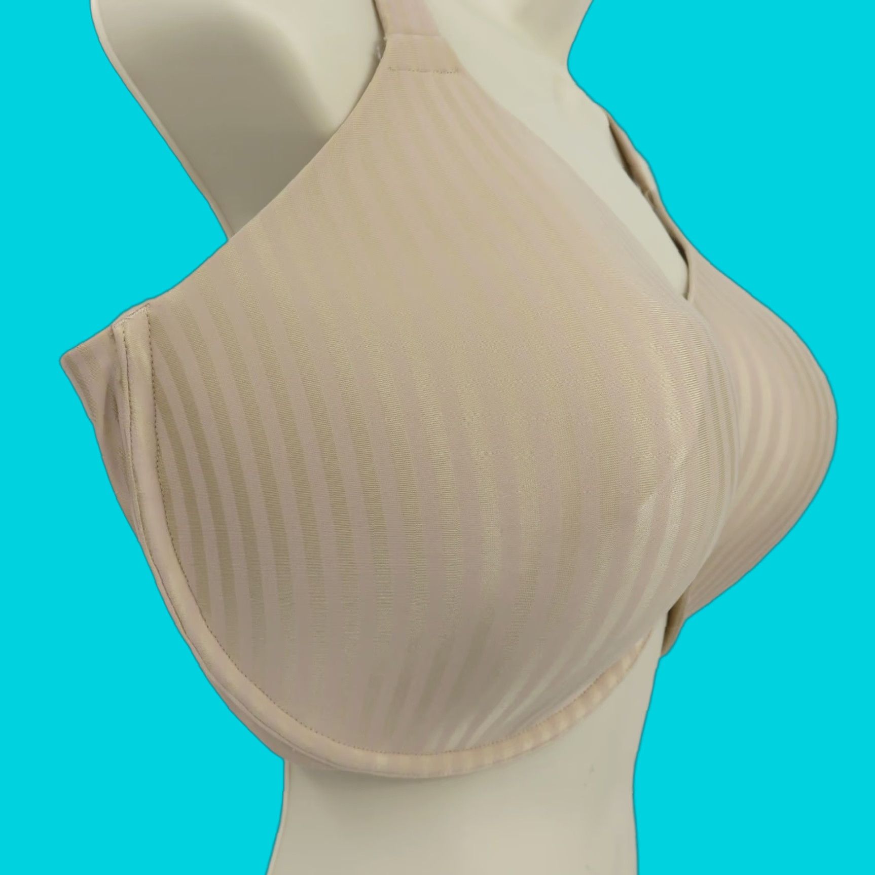 Vintage Playtex Bra 42DDD 4747 Smoothing Underwire Beige Striped Lined T-Shirt Bra Womens Plus 42D DDD; Underwire, Lined, Stretch Nylon Blend, Secrets Size ONE SIZE - 1 Thumbnail