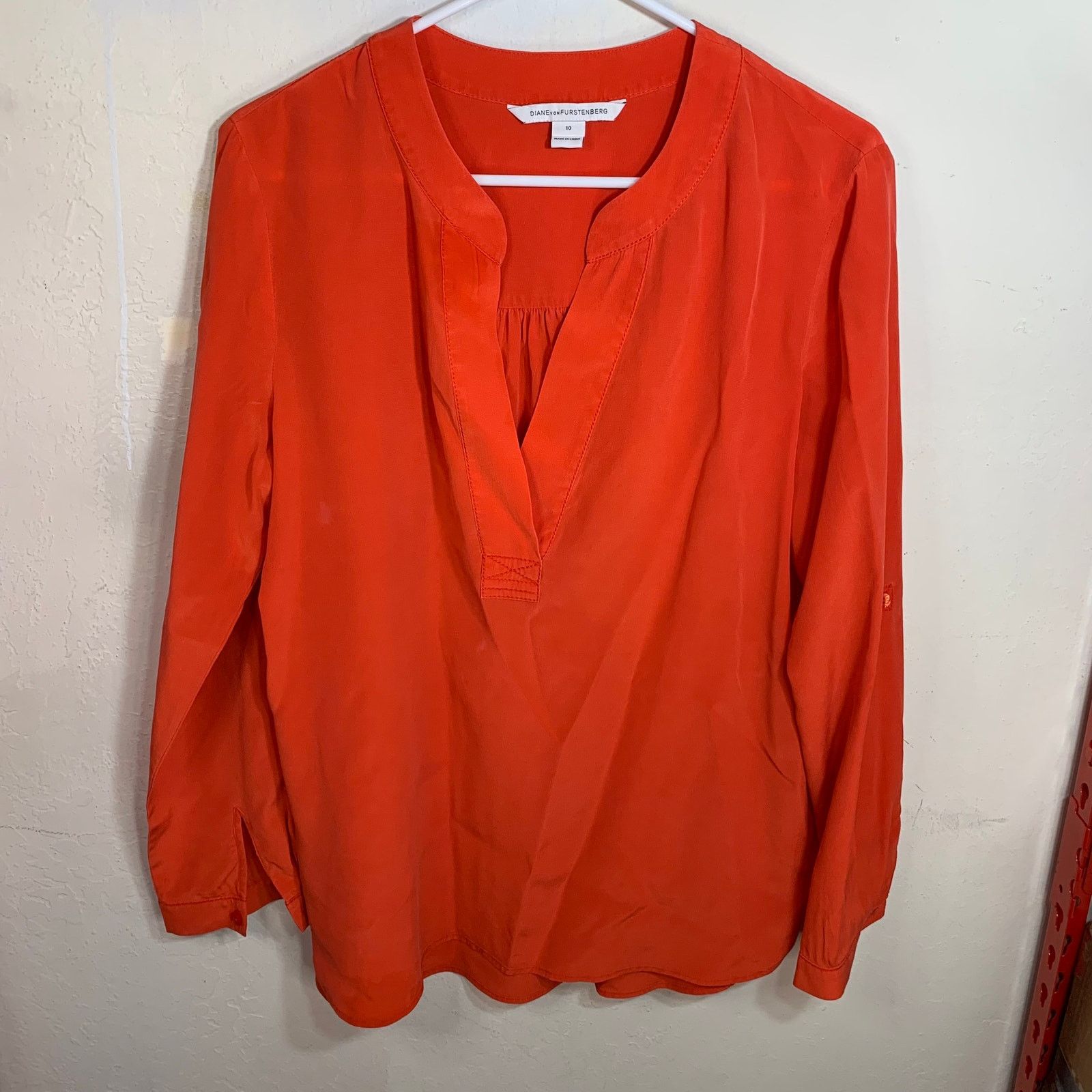 Diane von Furstenberg Diane von Furstenberg Orange Silk Long Sleeve Shirt Size 10 Size L / US 10 / IT 46 - 12 Thumbnail