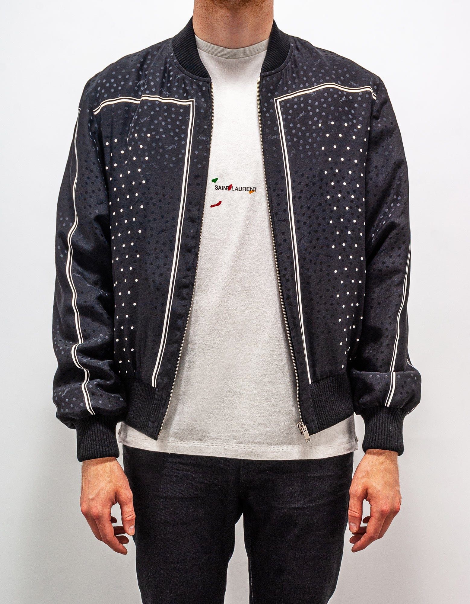 Saint Laurent Paris Saint Laurent Black Dot Print Silk Teddy Jacket SIZE 48 Size US M / EU 48-50 / 2 - 2 Thumbnail