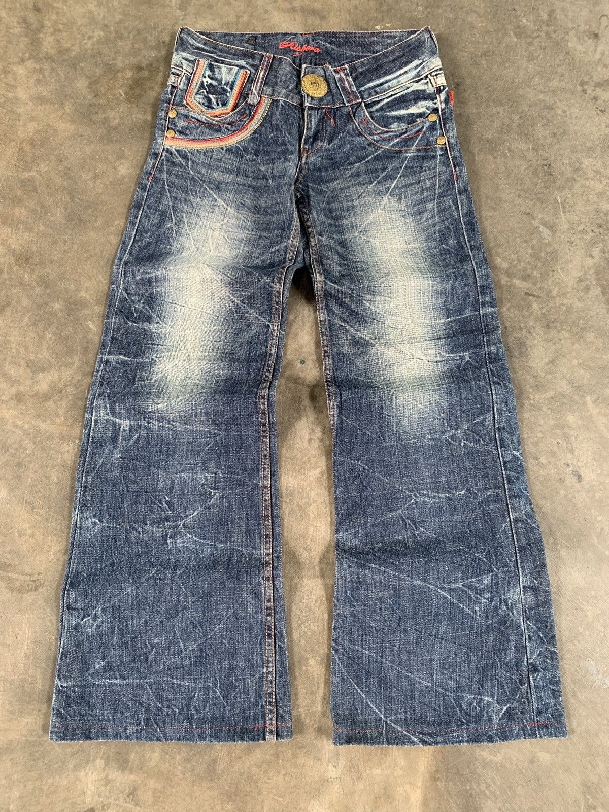 Japanese Brand Riobera whiskered fade earthquake flare jeans Size 29" - 3 Thumbnail